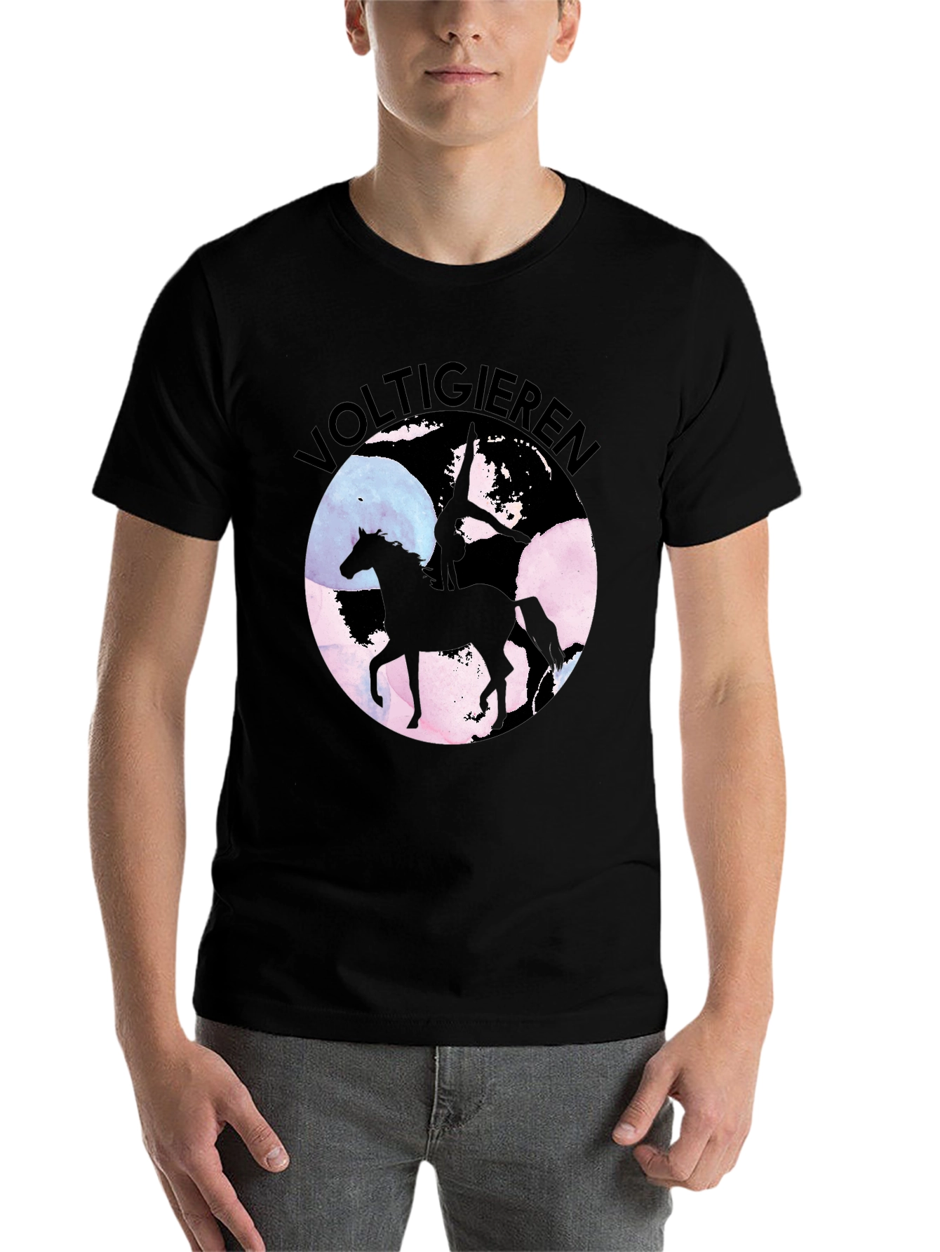 Black Voltigieren Horse T-Shirt - Equestrian Art Tee view 7