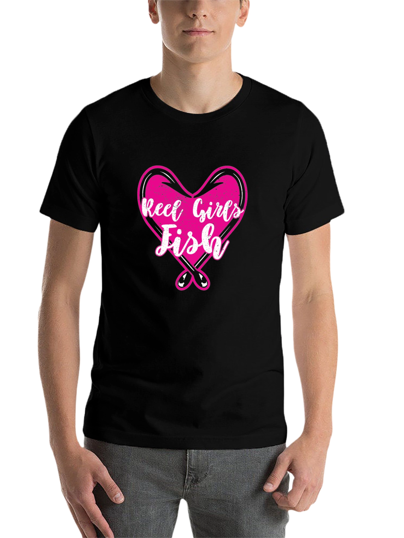 Black Reel Girls Fish Heart Graphic T-Shirt view 7