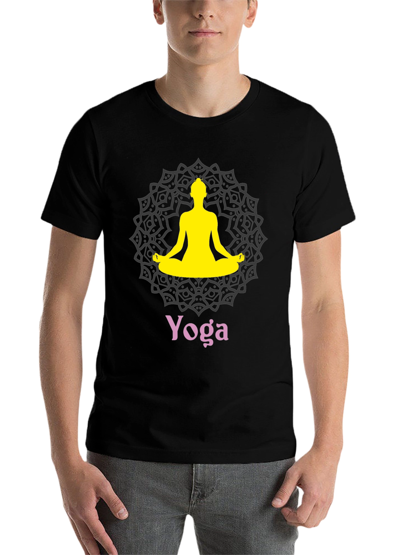 Black Yoga Mandala Graphic T-Shirt view 7