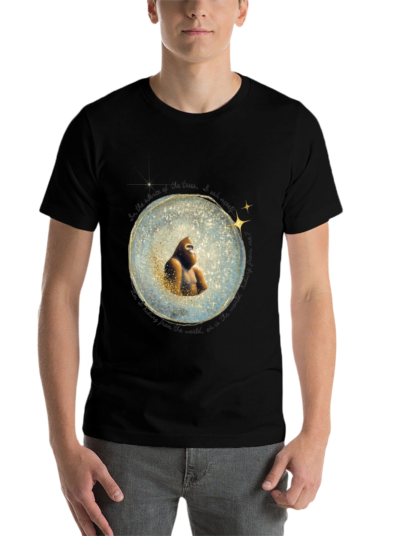 Black Gorilla in Snow Globe T-Shirt view 7