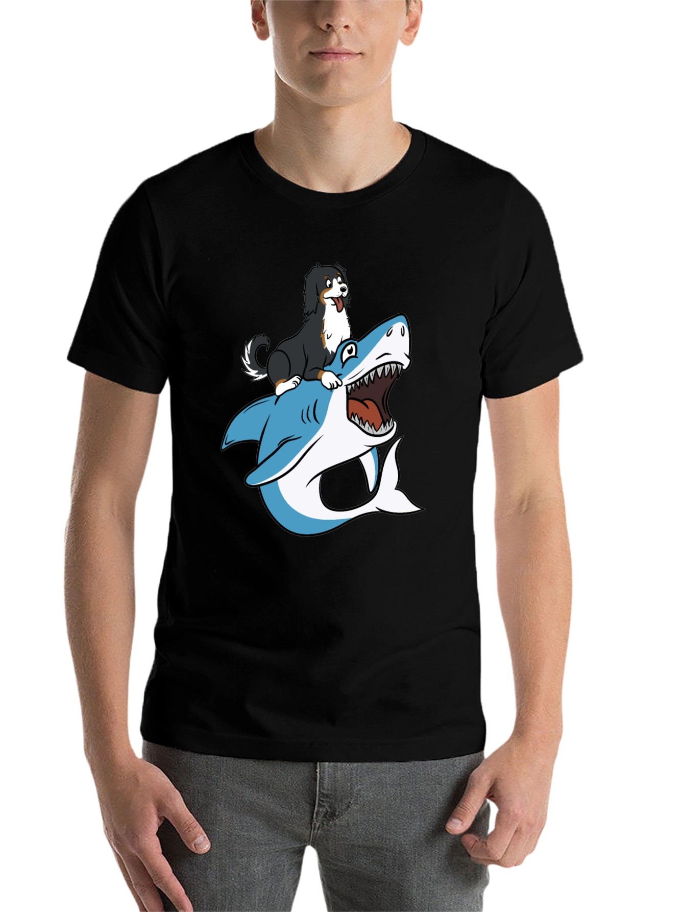 Black Dog Riding Shark T-Shirt - Black view 7