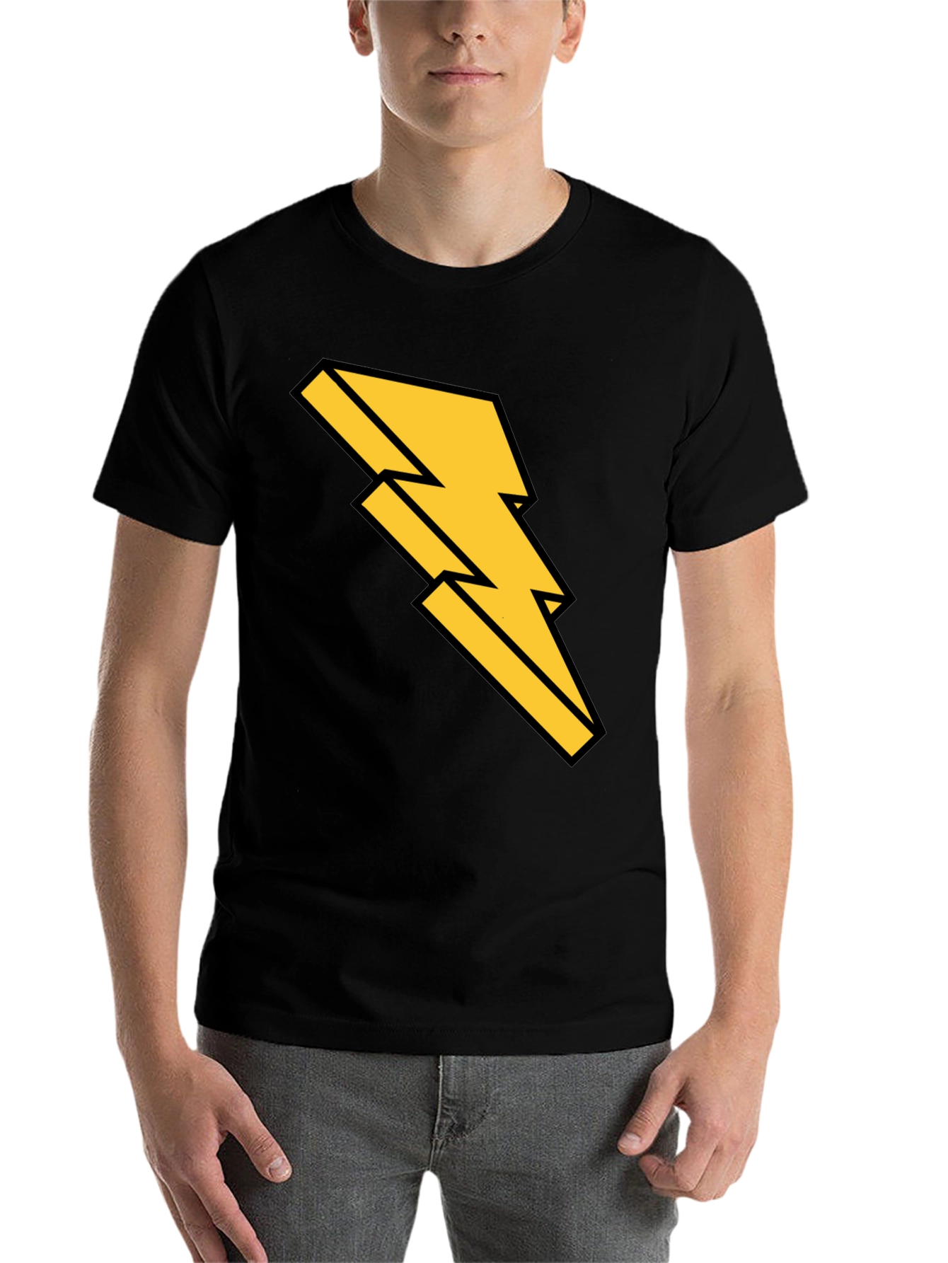 Black Black T-Shirt with Bold Lightning Bolt Design view 7