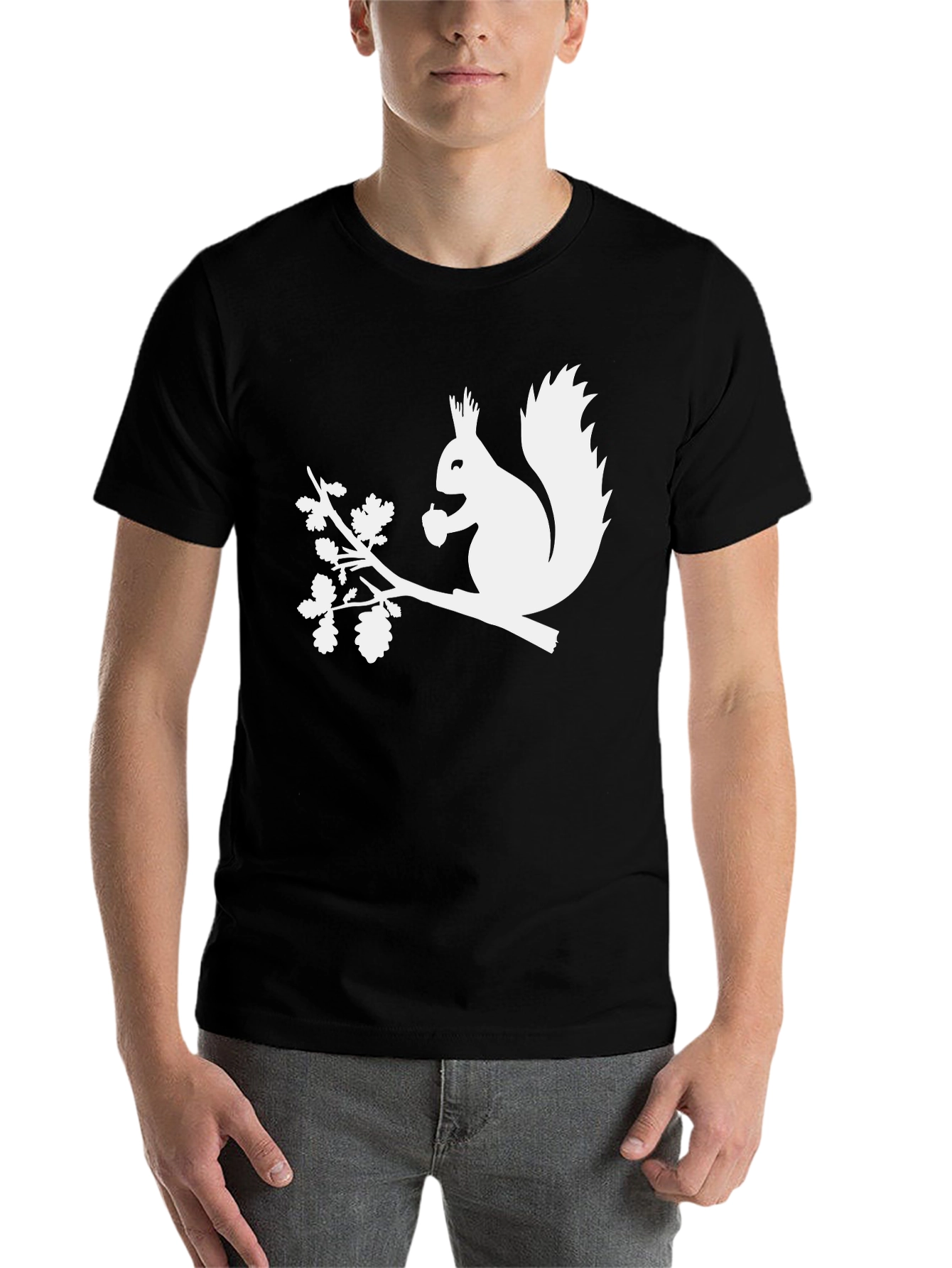 Black Squirrel Silhouette Graphic Tee - Black Cotton T-Shirt view 7