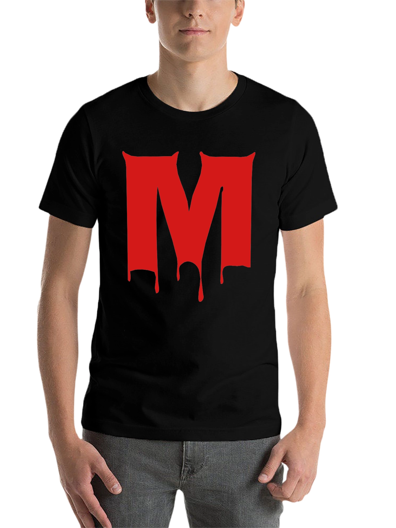 Black Red Dripping M Letter Black T-Shirt view 7