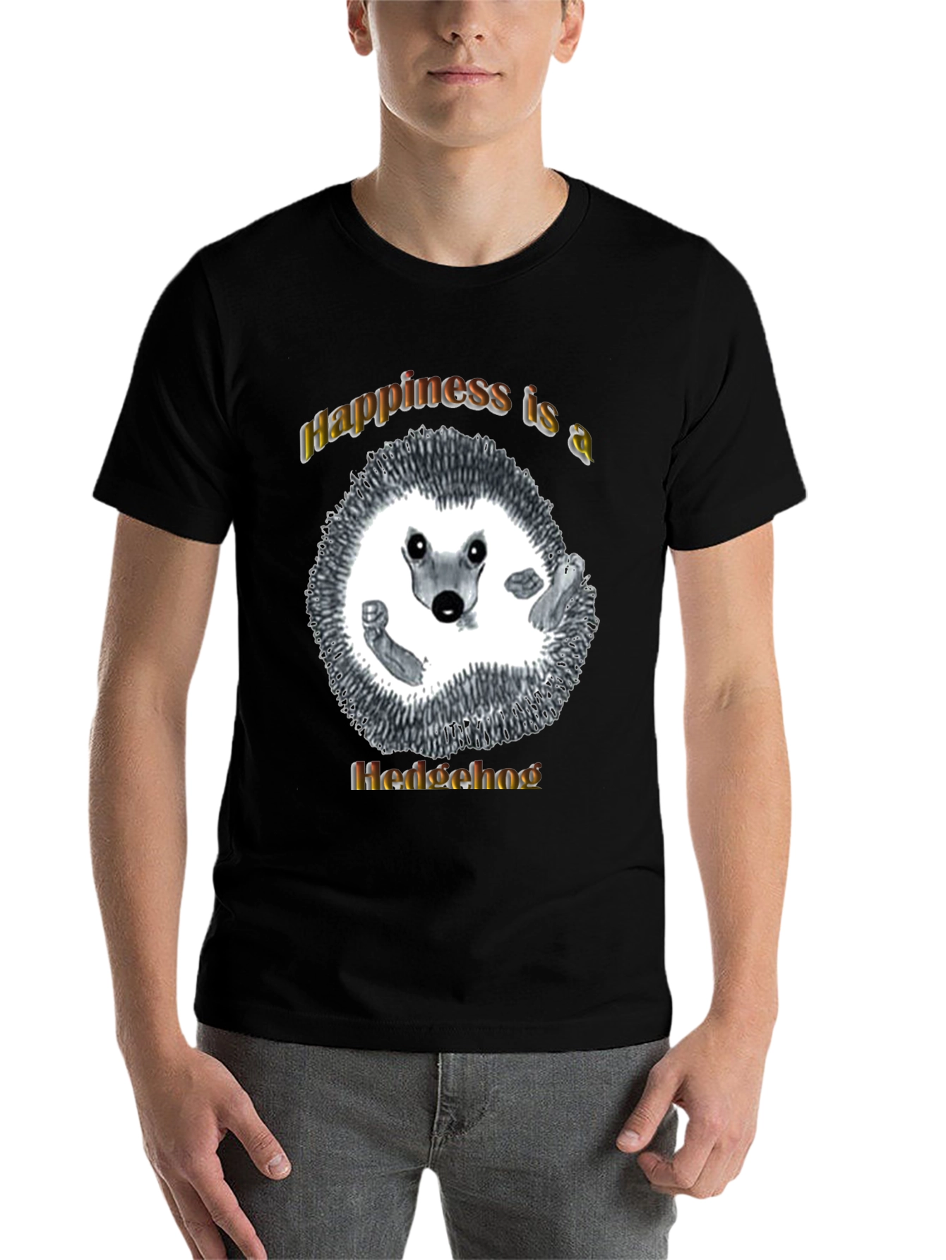 Black Happiness Hedgehog Graphic T-Shirt - Black view 7