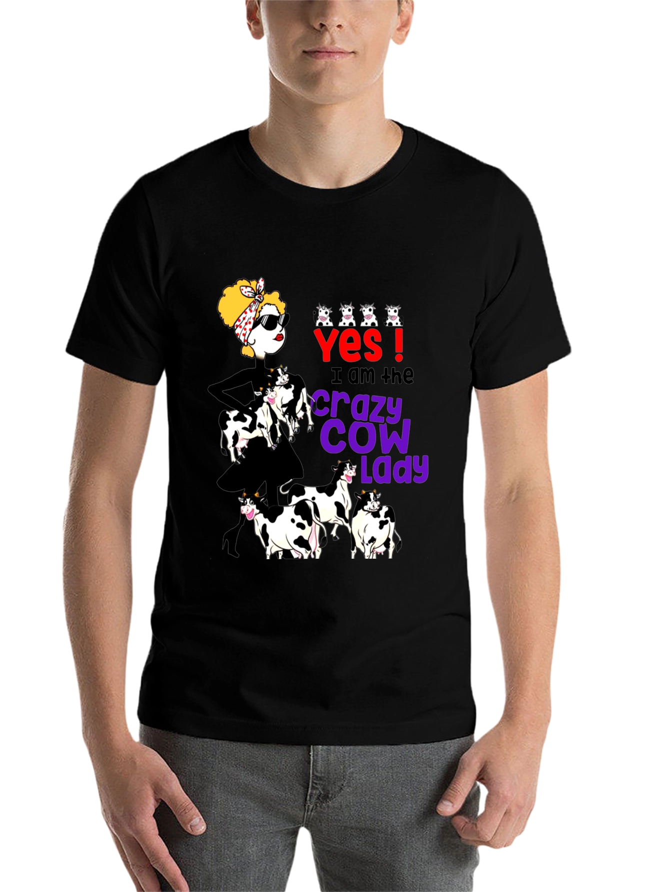 Black Crazy Cow Lady Graphic Tee - Black view 7