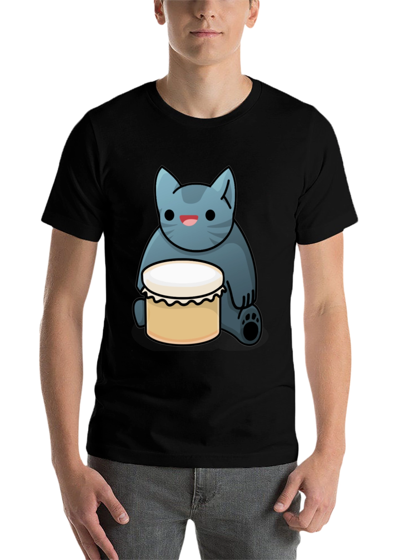 Black Cat Drum T-Shirt - Black, Fun Graphic Tee view 7