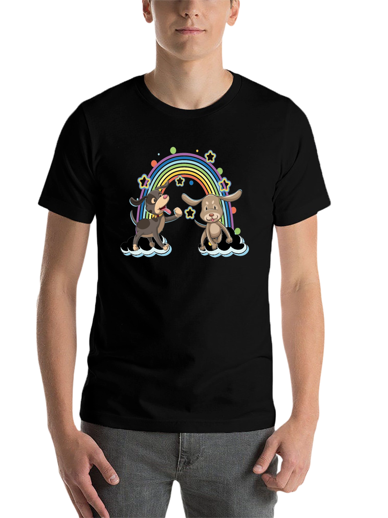 Black Rainbow Dog T-Shirt - Cute Cartoon Design view 7