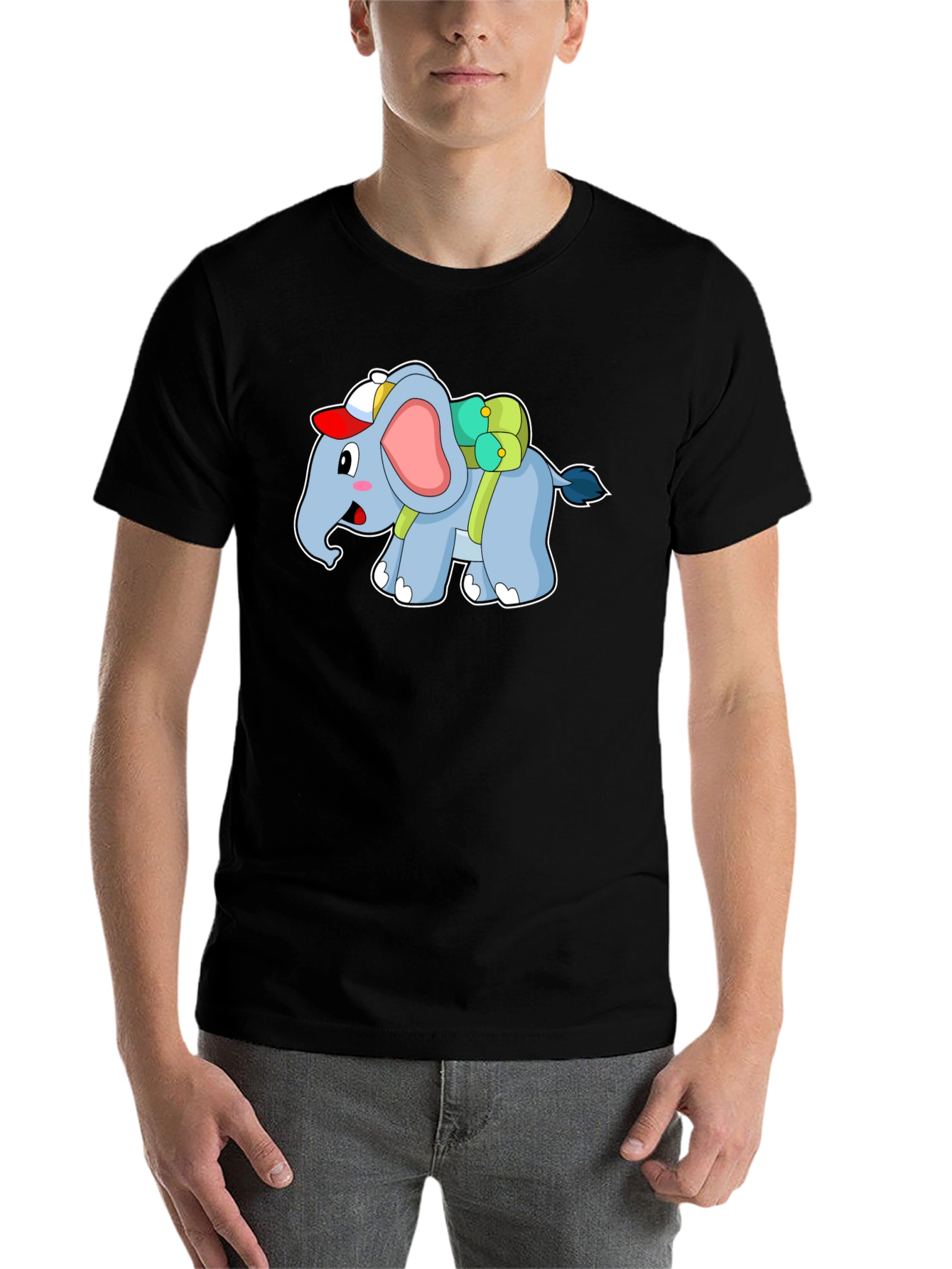 Black Cute Elephant Backpack T-Shirt view 7
