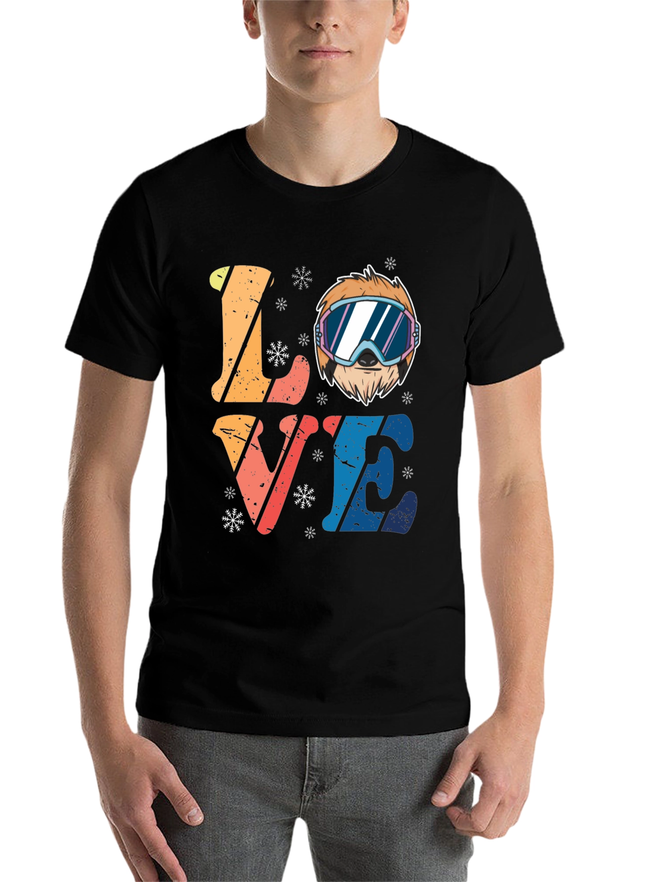 Black Ski Sloth 'Love' Graphic Tee - Winter Fun view 7