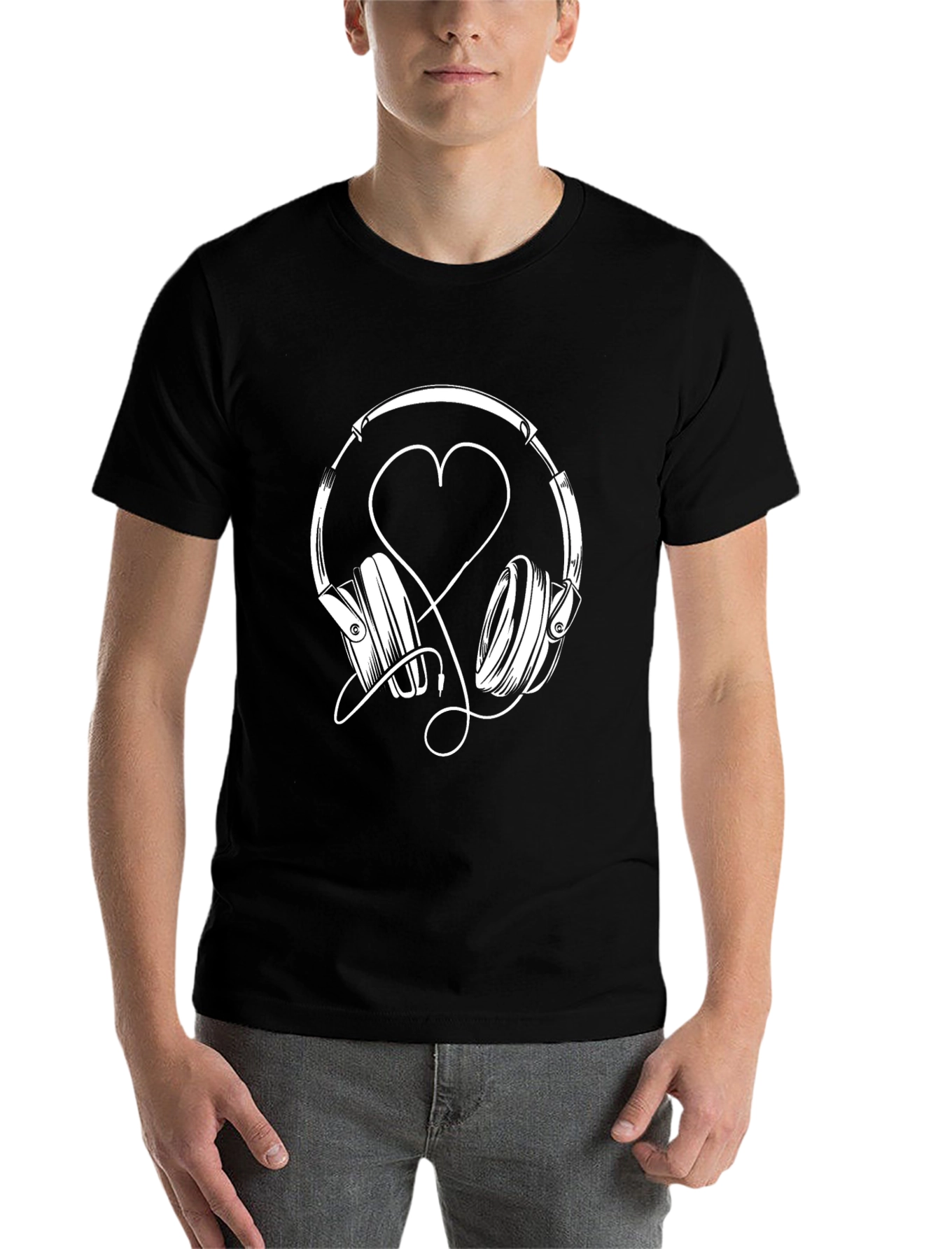 Black Headphones Heart Graphic Tee - Music Lover Shirt view 7