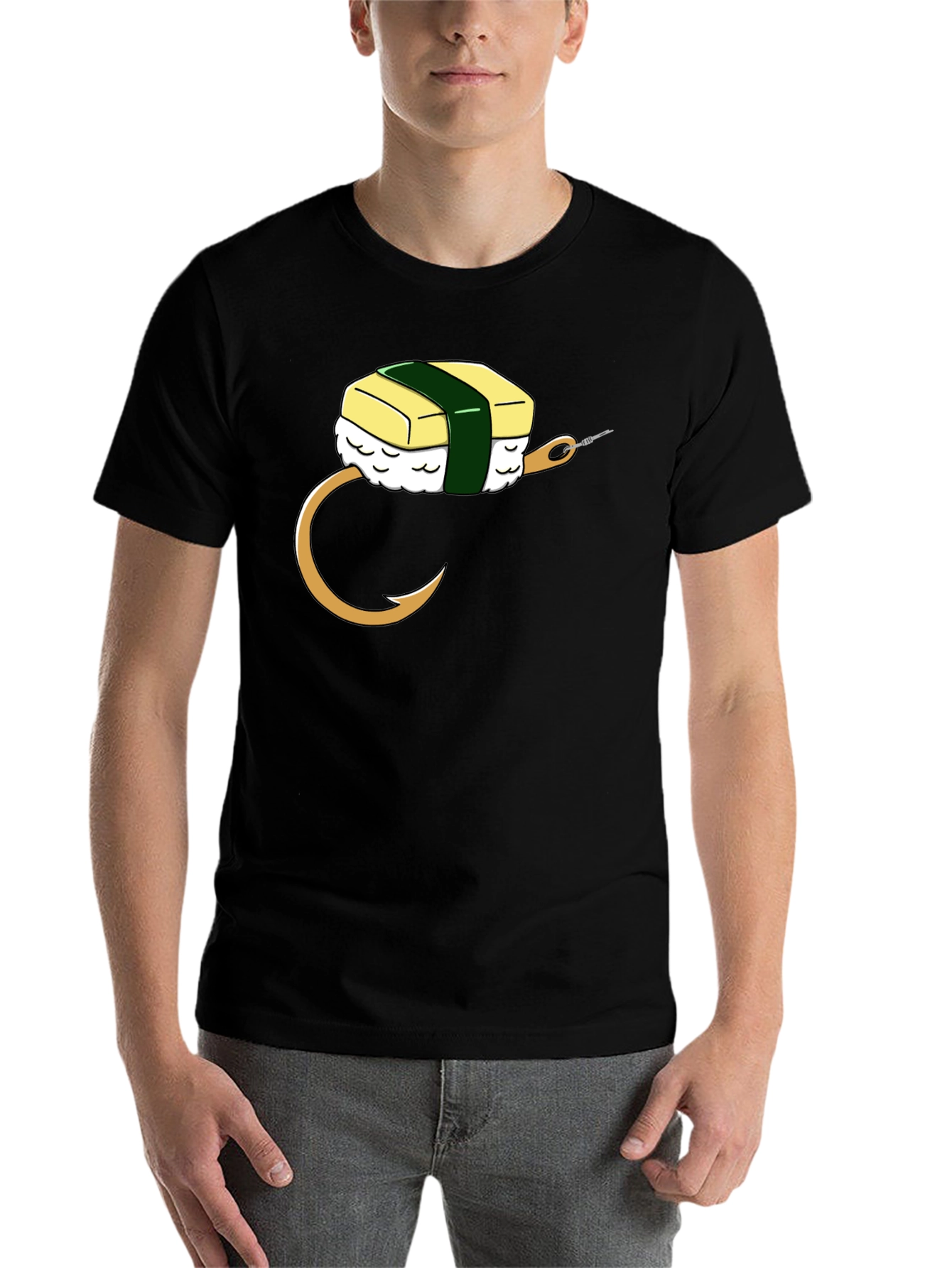 Black Sushi Bait T-Shirt: Funny Fishing Tee for Sushi Lovers view 7