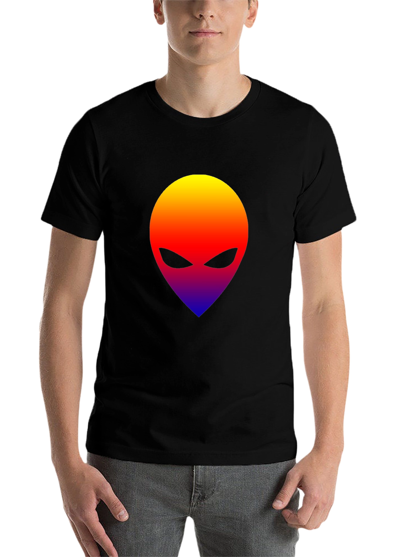 Black Alien Head Graphic T-Shirt - Gradient Design view 7