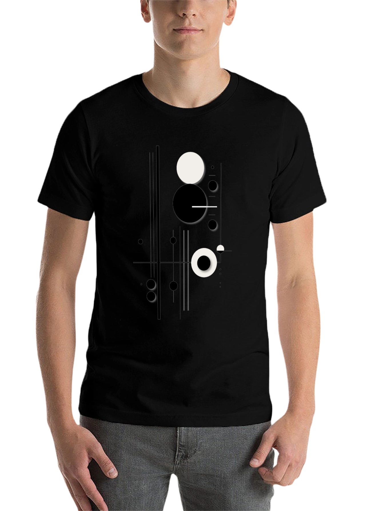 Black Abstract Geometric Circle Print Black T-Shirt view 7