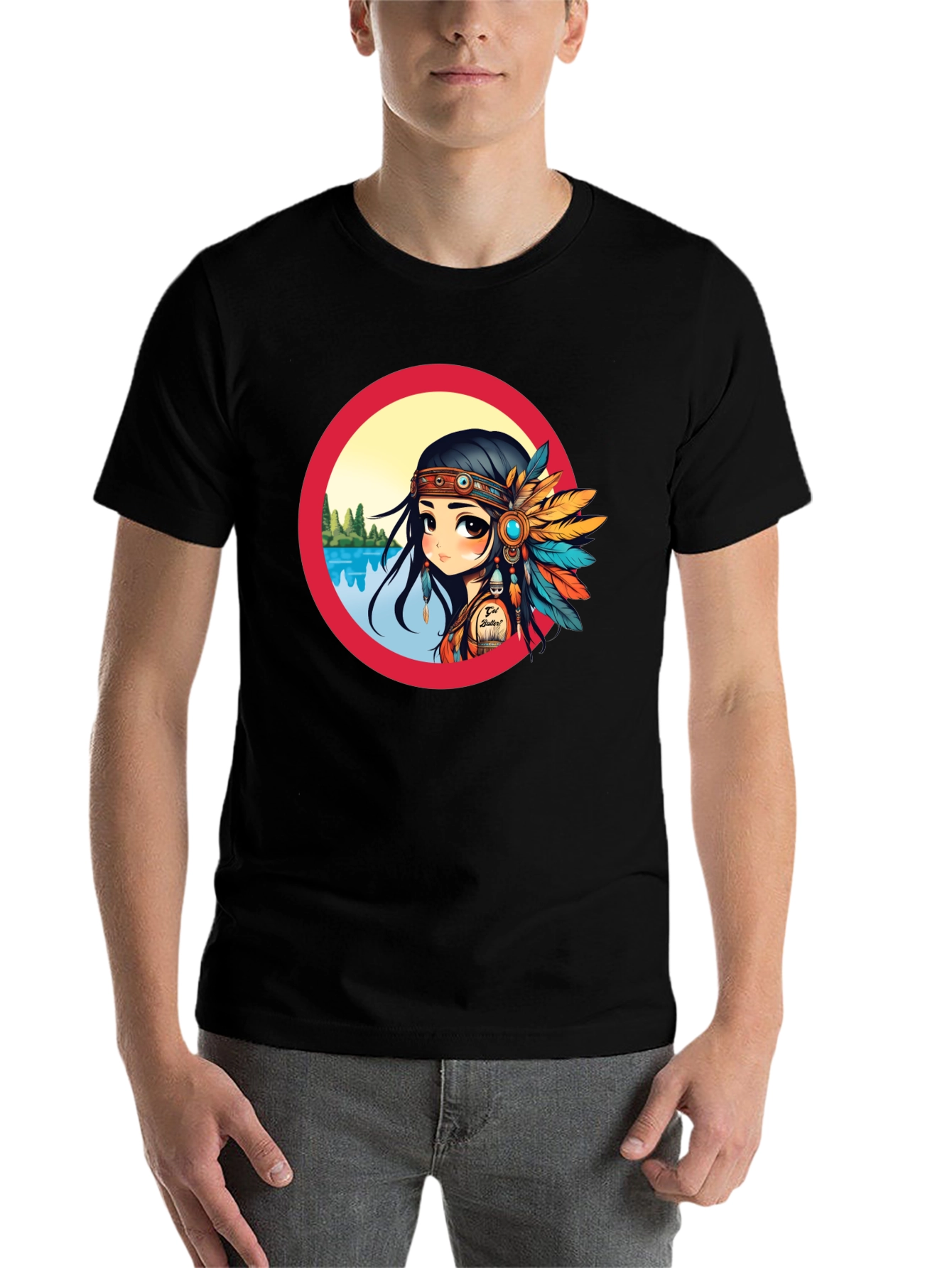 Black Cartoon Native American Girl Graphic Tee view 7