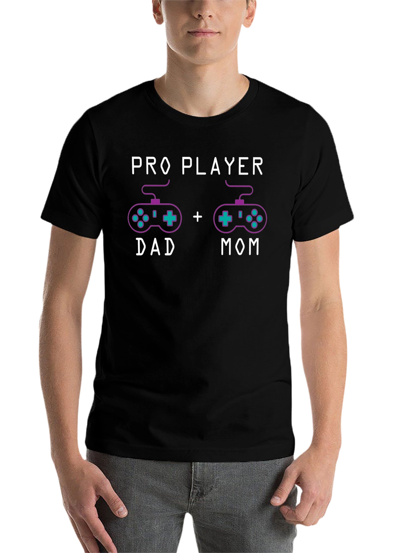 Black Pro Player Dad + Mom T-Shirt Gaming Parents view 7