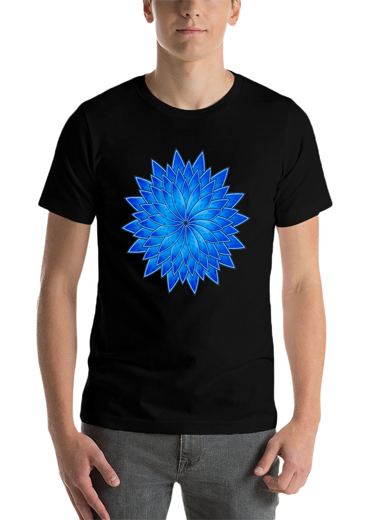 Black Blue Flower Graphic Black T-Shirt view 7