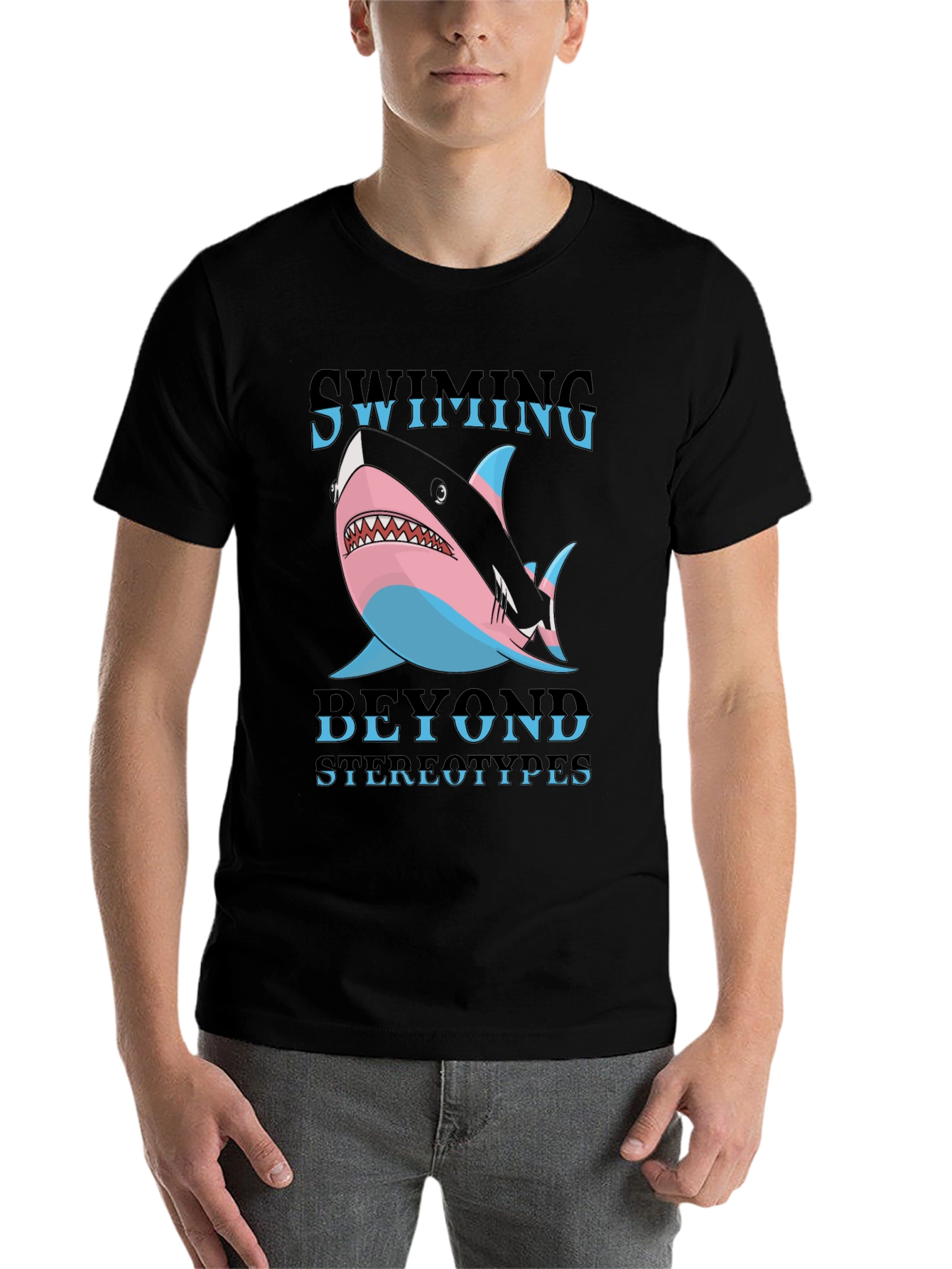 Black Swimming Beyond Stereotypes Shark T-Shirt view 7