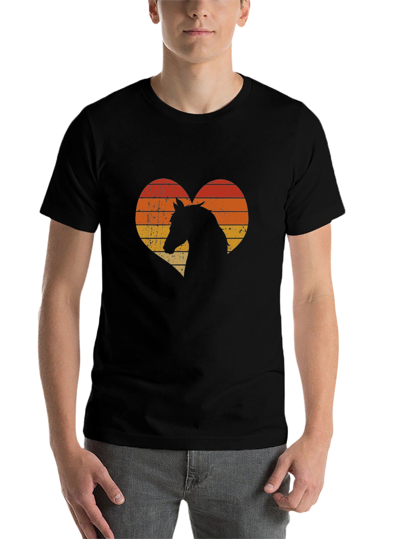 Black Retro Horse Heart Graphic Tee - Men's Black T-Shirt view 7