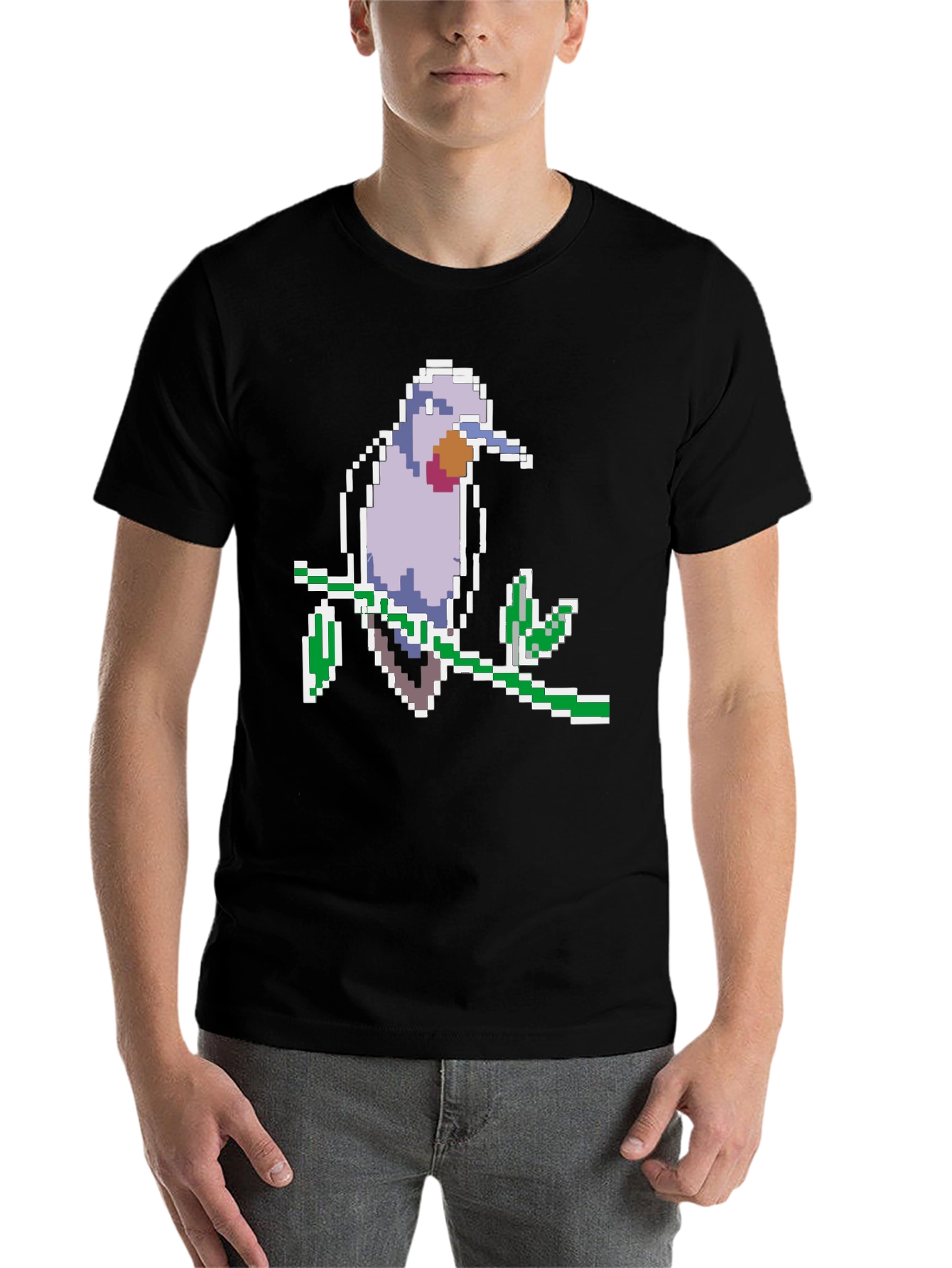 Black Pixel Bird Graphic Tee - Black Cotton Comfort view 7