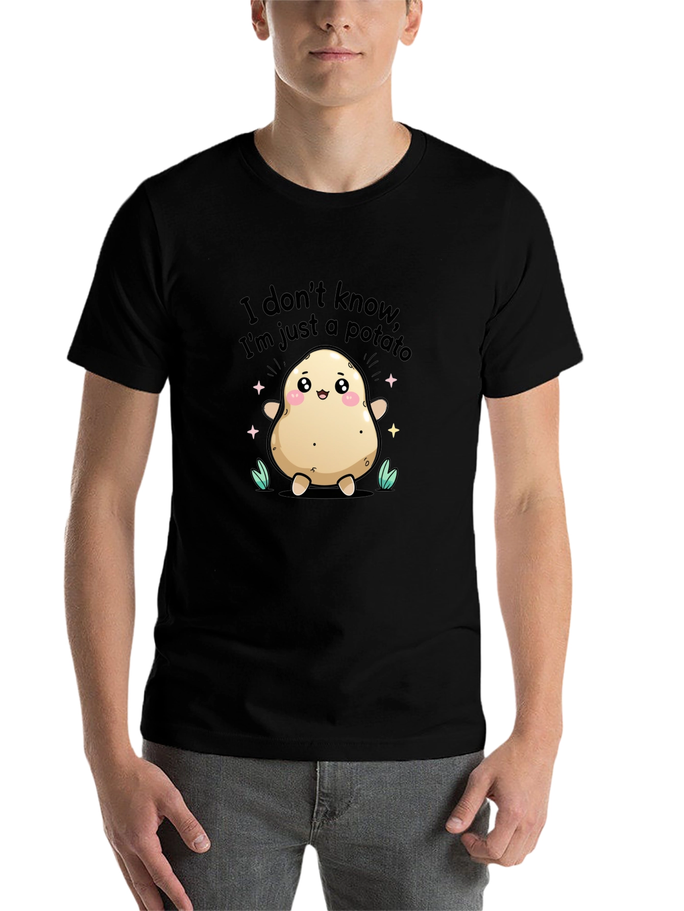 Black Funny Potato T-Shirt - "I Don't Know, I'm Just a Potato" view 7