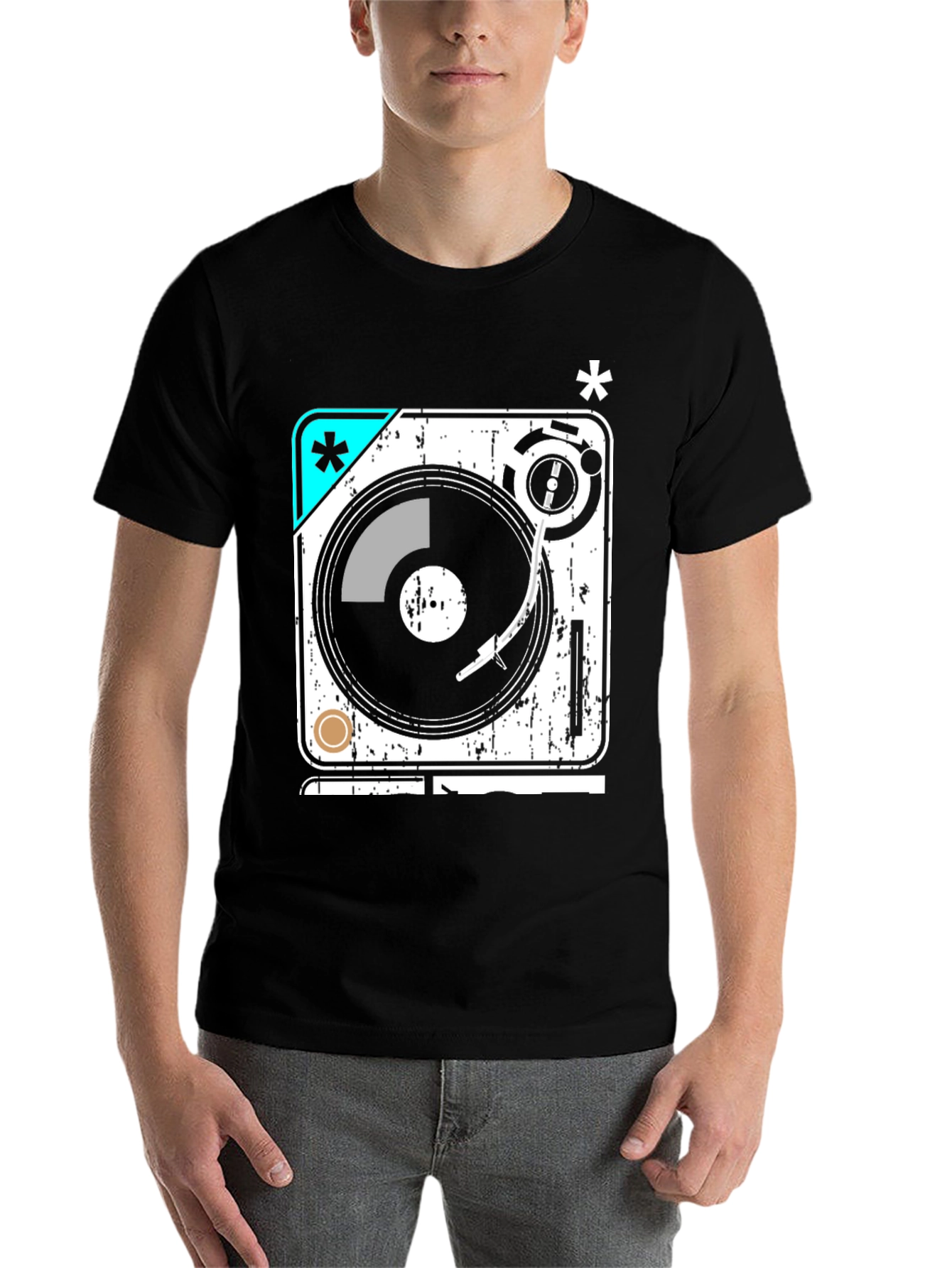 Black Retro Turntable Graphic Tee view 7