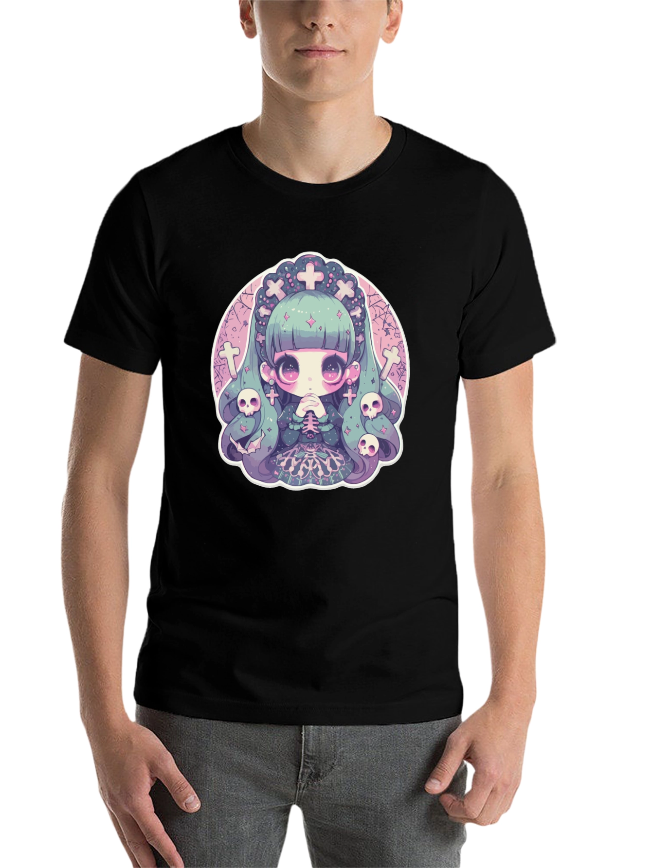 Black Gothic Anime Girl T-Shirt view 7