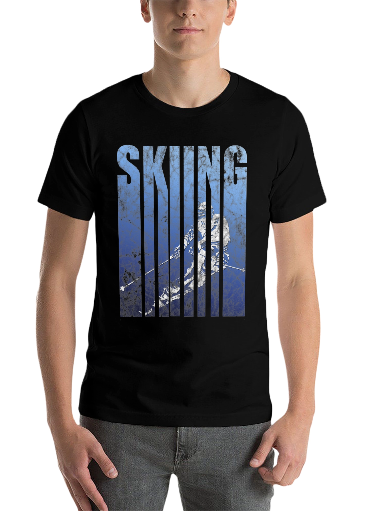 Black Skiing Graphic Tee - Black Cotton Blend view 7
