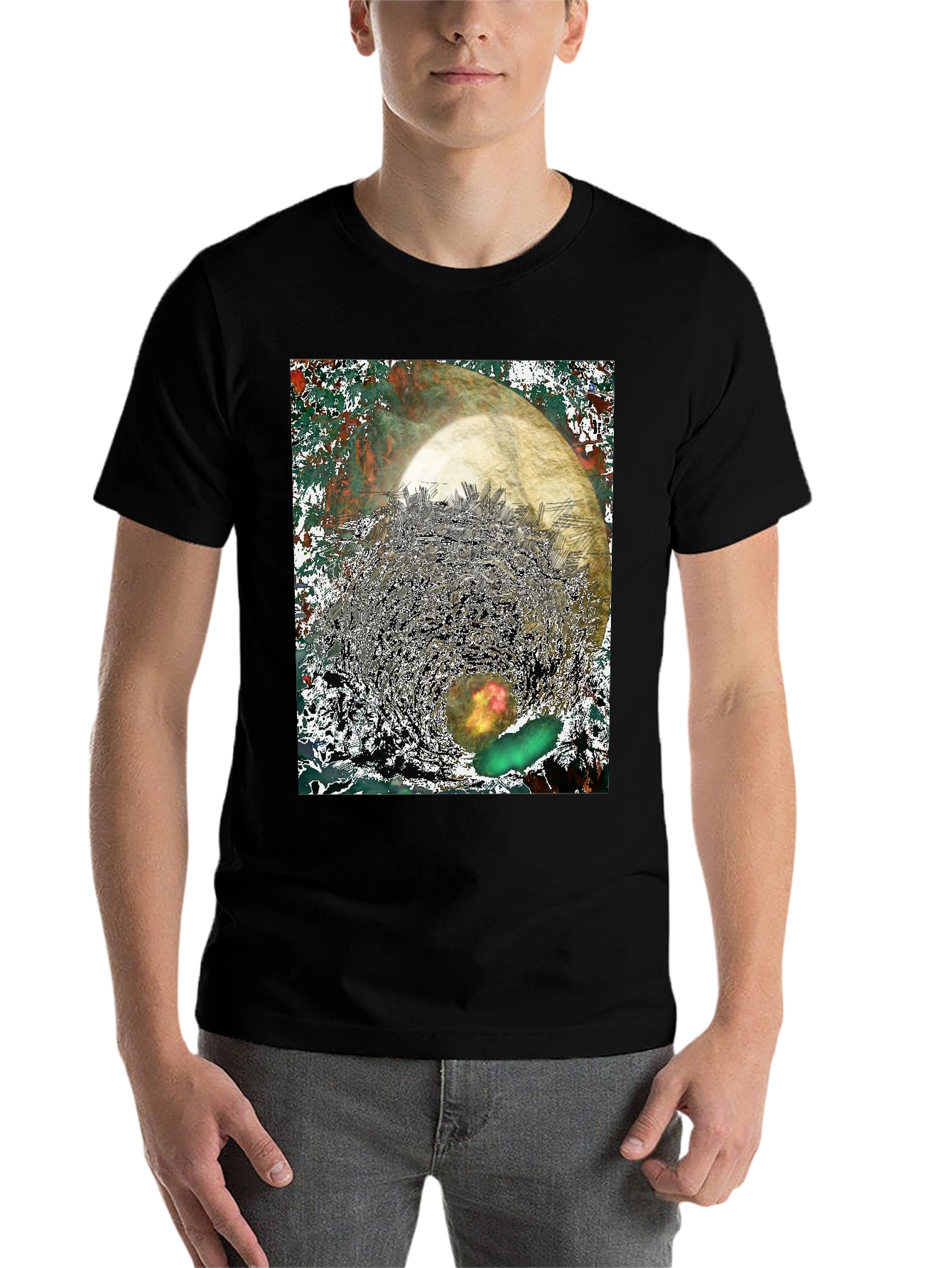 Black Abstract Print Tee - Unique Graphic T-Shirt view 7