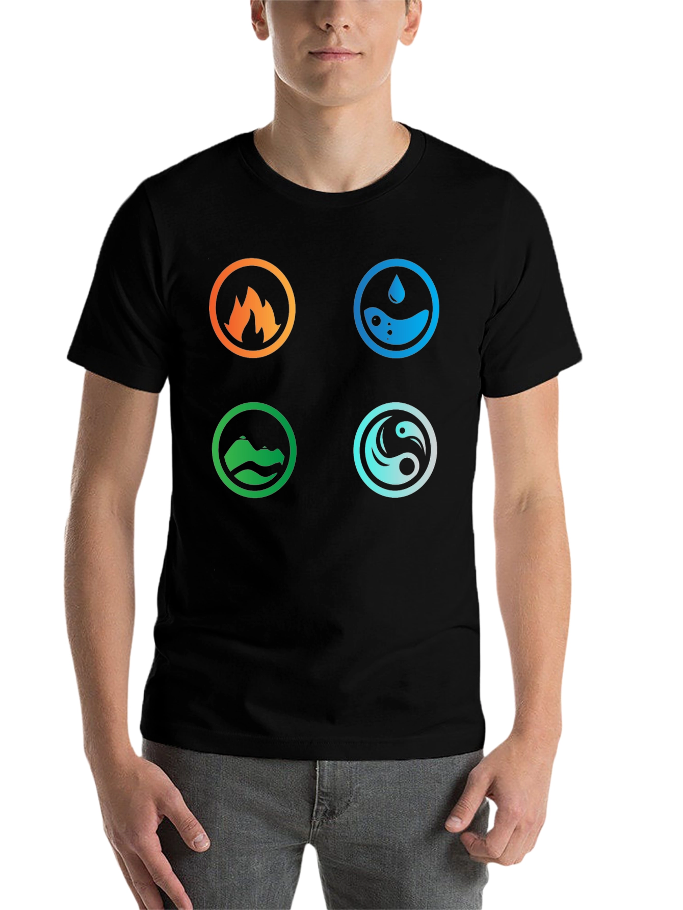 Black Elemental Symbol T-Shirt - Fire, Water, Earth, Air view 7