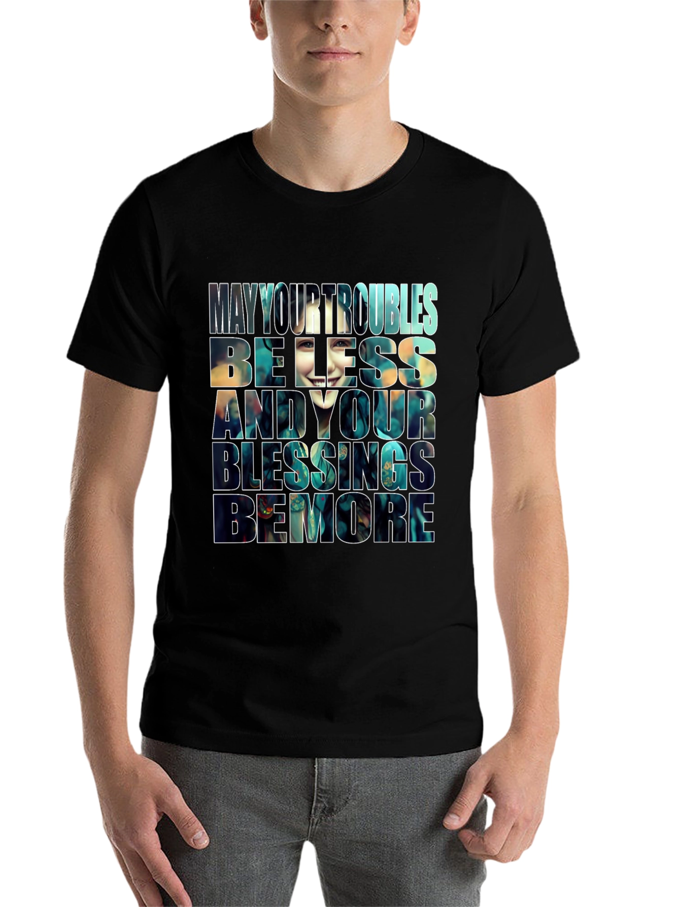 Black Inspirational Graphic T-Shirt - Blessings Design view 7