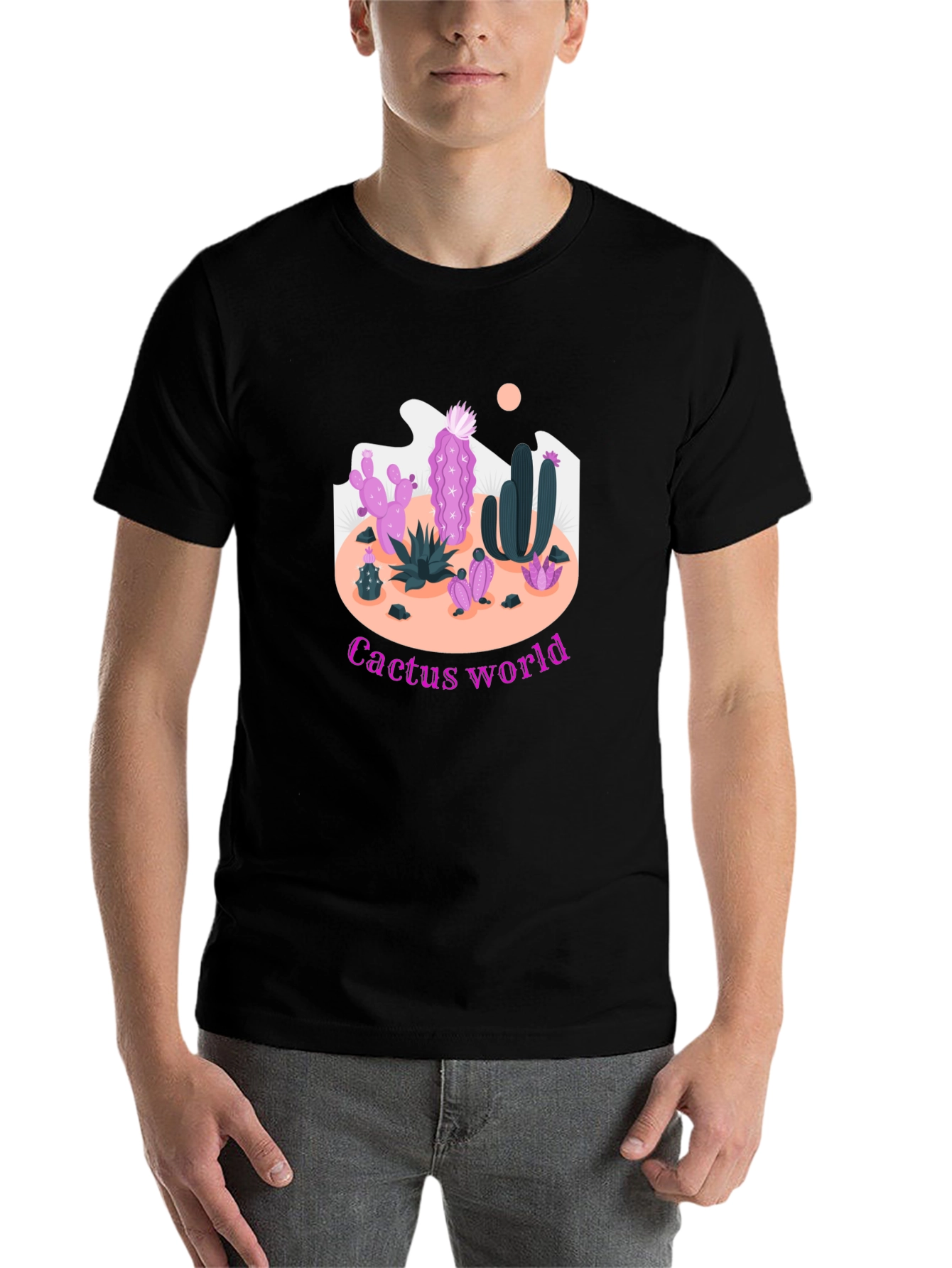 Black Cactus World Graphic Tee - Unique Desert Design view 7