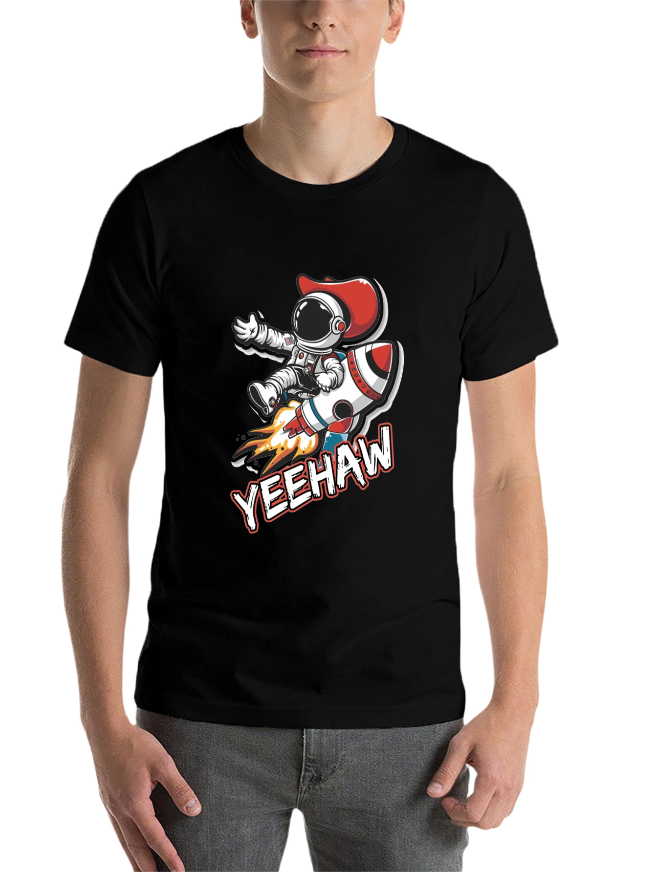 Black Yeehaw Astronaut T-Shirt: Space Cowboy Design view 7