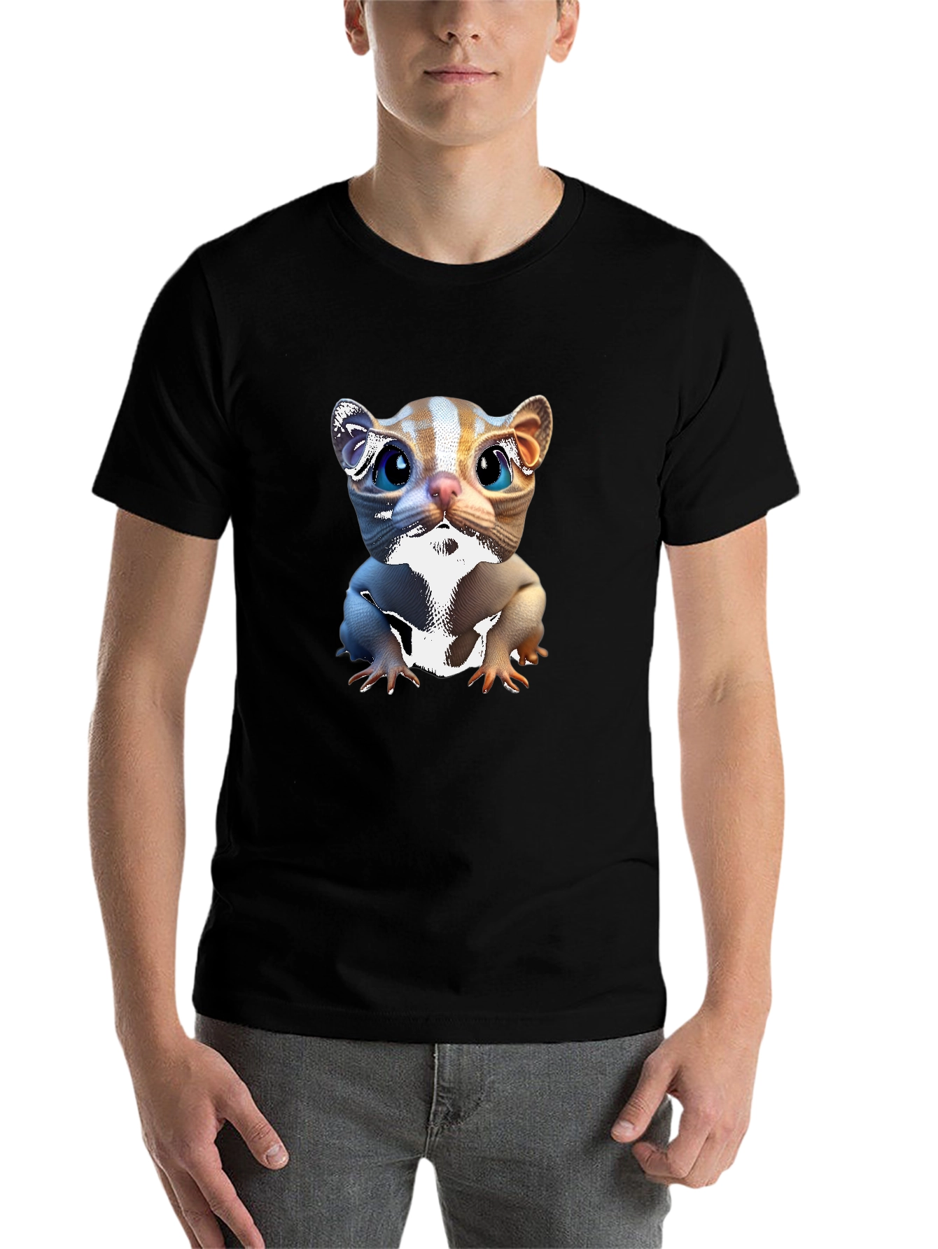 Black Cute Cartoon Cat Black T-Shirt view 7