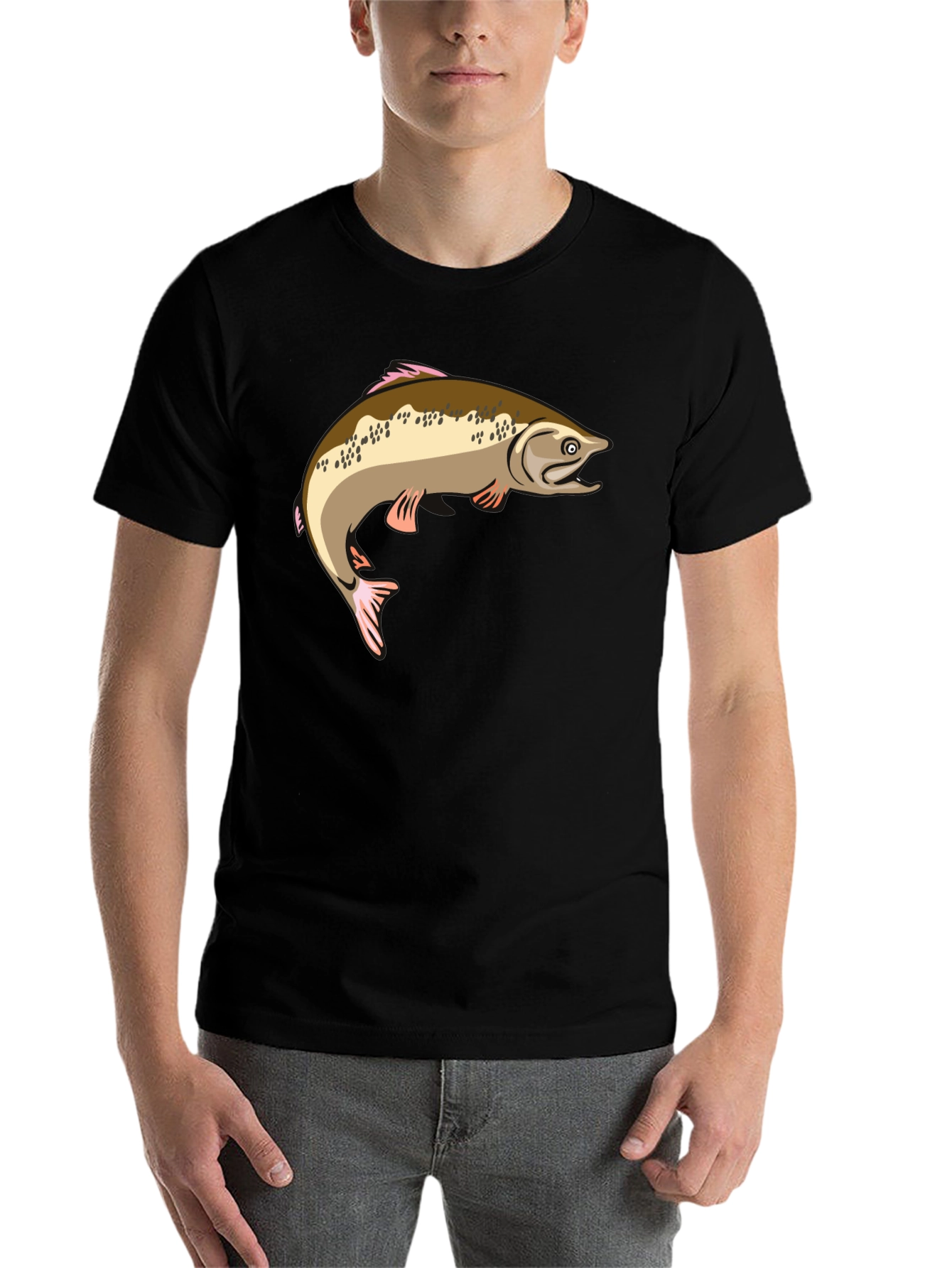 Black Fishing T-Shirt - Salmon Graphic Tee view 7