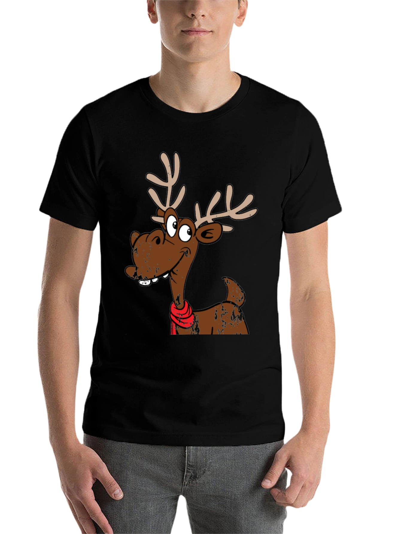 Black Funny Reindeer Graphic T-Shirt - Holiday Style view 7