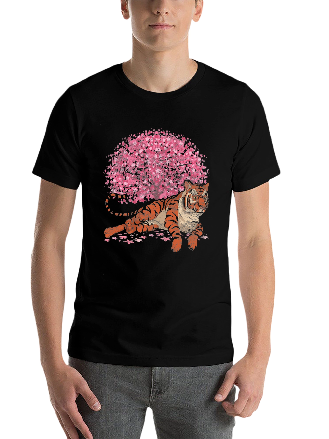 Black Tiger & Cherry Blossom Graphic T-Shirt view 7