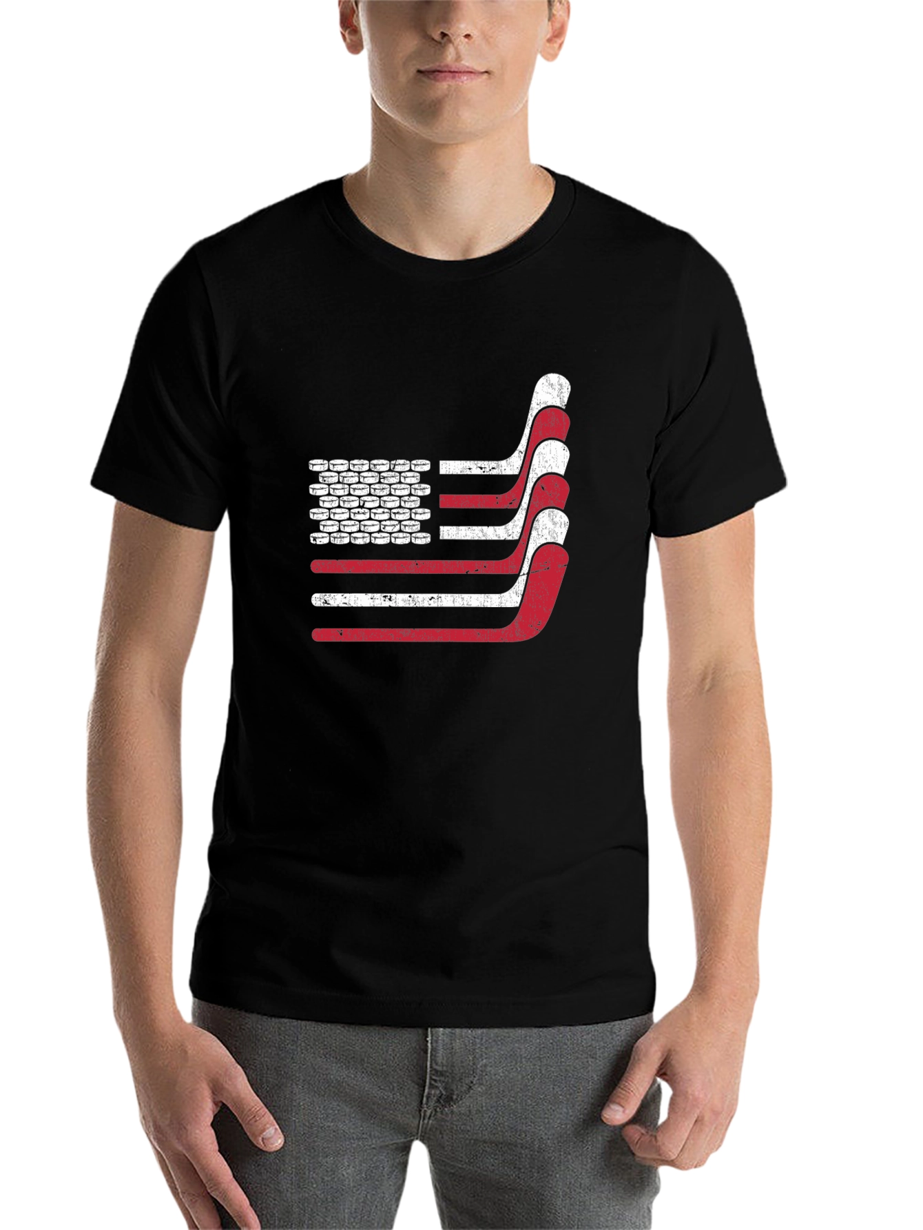 Black Hockey American Flag T-Shirt - Patriotic USA Tee view 7