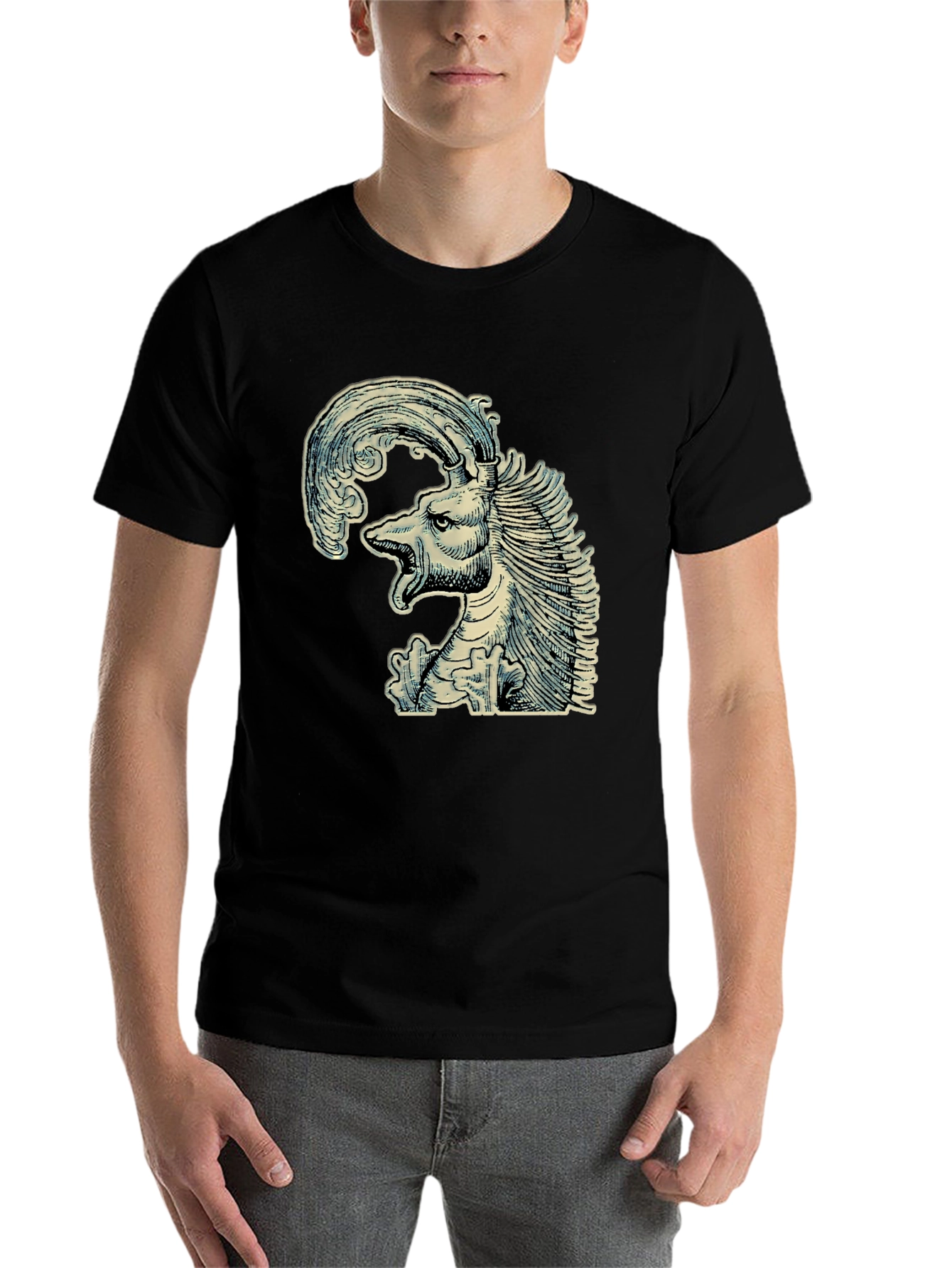 Black Mythical Creature Graphic Tee - Unique Black T-Shirt view 7