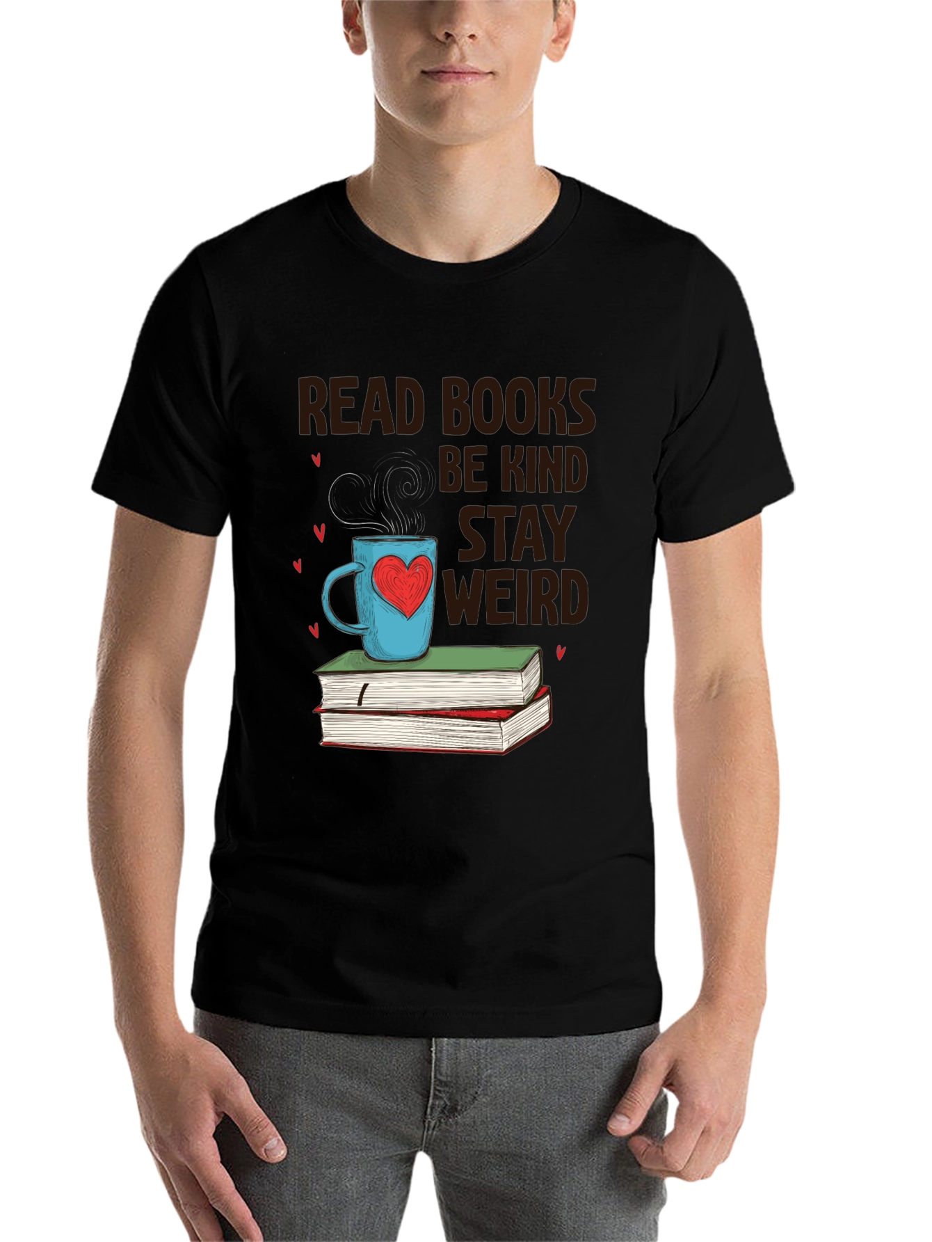 Black Read Books Be Kind Stay Weird T-Shirt view 7