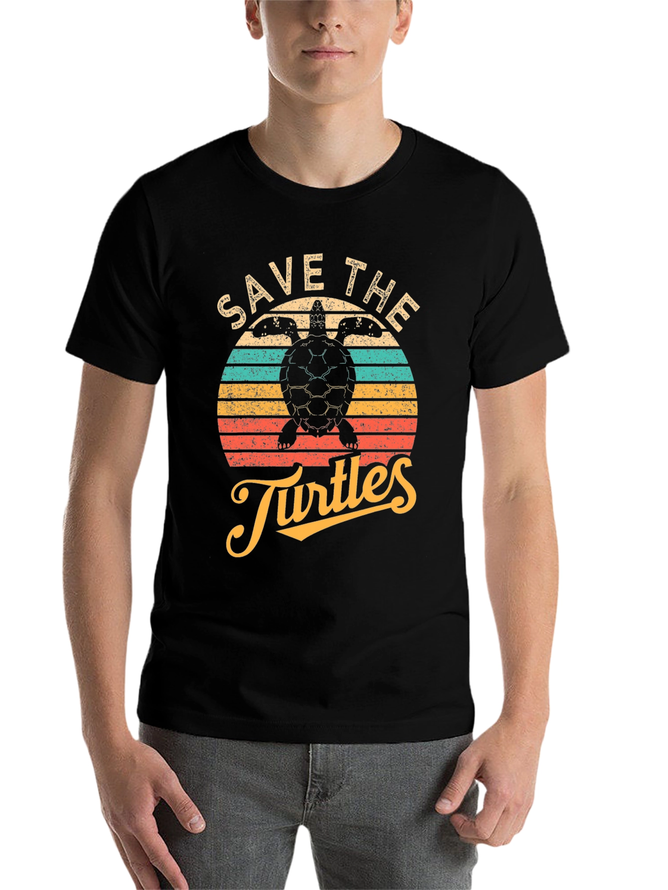 Black Save the Turtles Black Graphic T-Shirt view 7