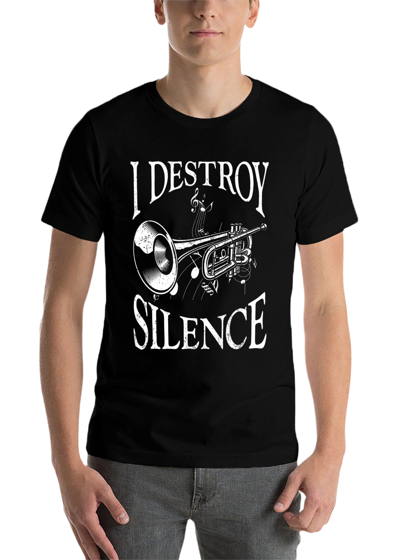 Black I DESTROY SILENCE Trumpet Graphic T-Shirt view 7