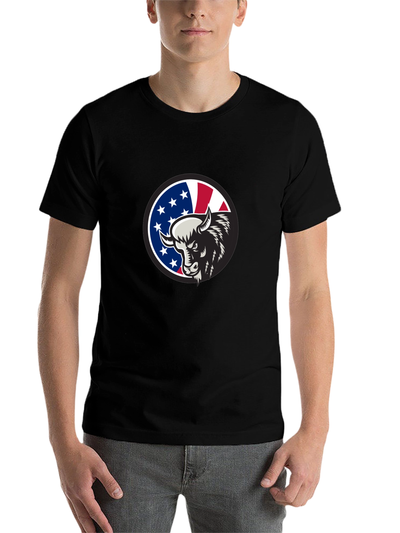 Black American Bison Graphic Tee - Black Cotton Blend view 7
