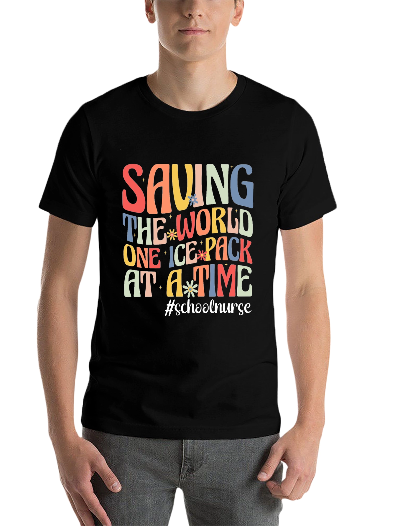 Black Saving The World School Nurse T-Shirt view 7