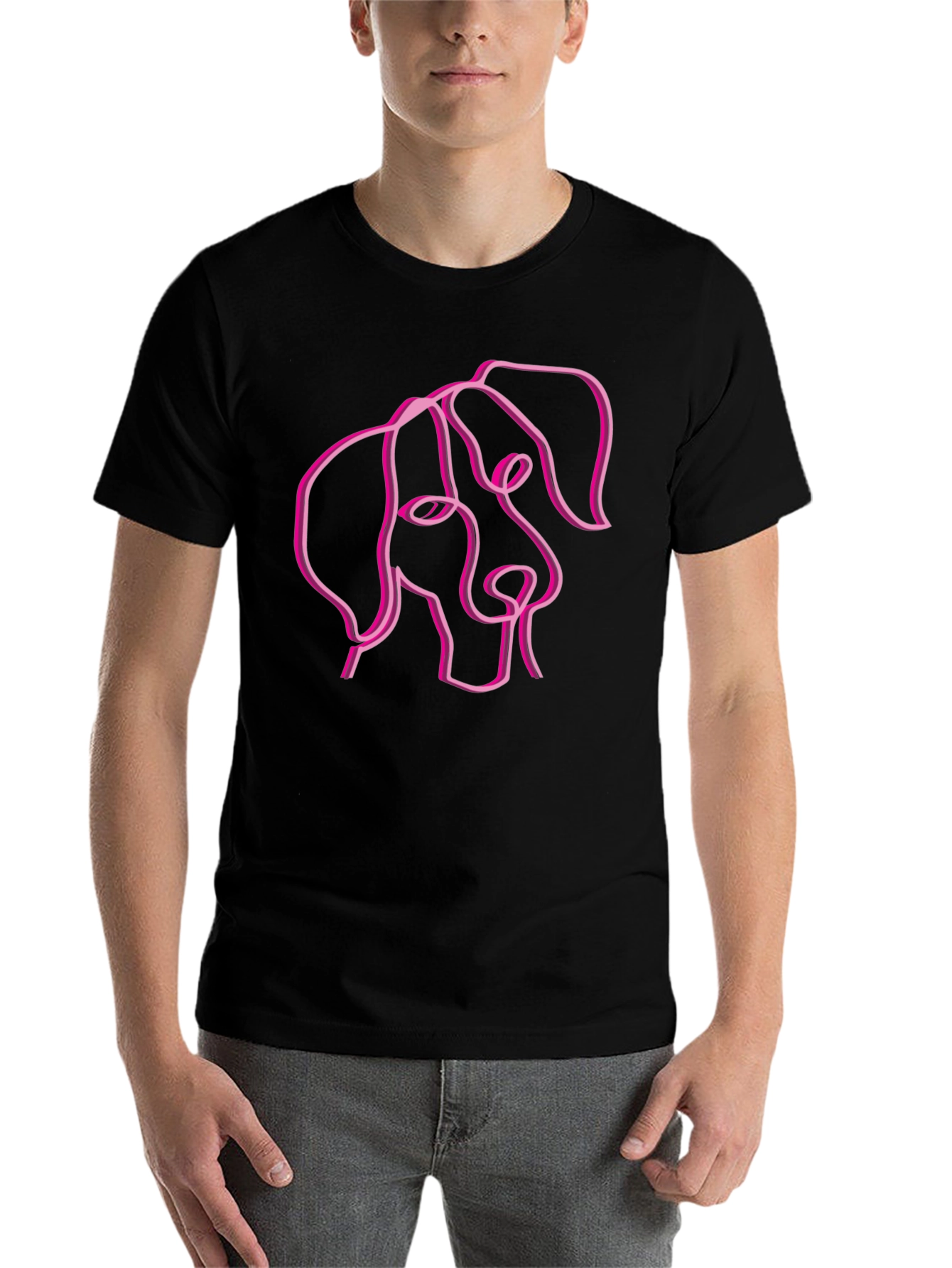 Black Abstract Dog Line Art Black T-Shirt view 7