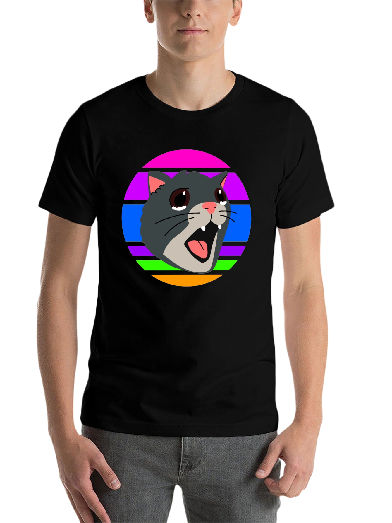 Black Crying Cat Retro T-Shirt, Funny Graphic Tee view 7