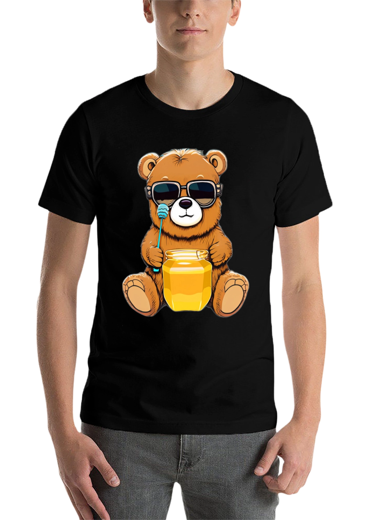 Black Cool Bear with Honey T-Shirt view 7