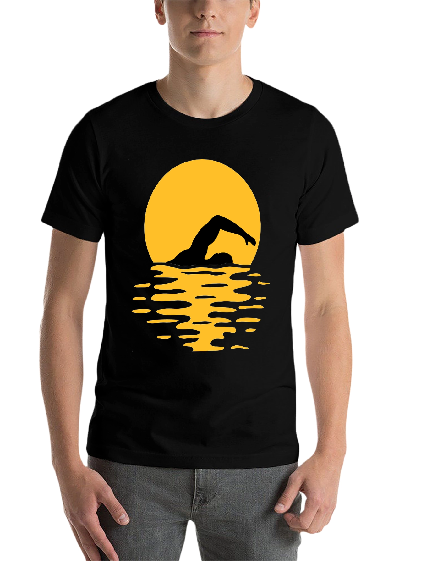 Black Swimmer Silhouette T-Shirt - Black Graphic Tee view 7