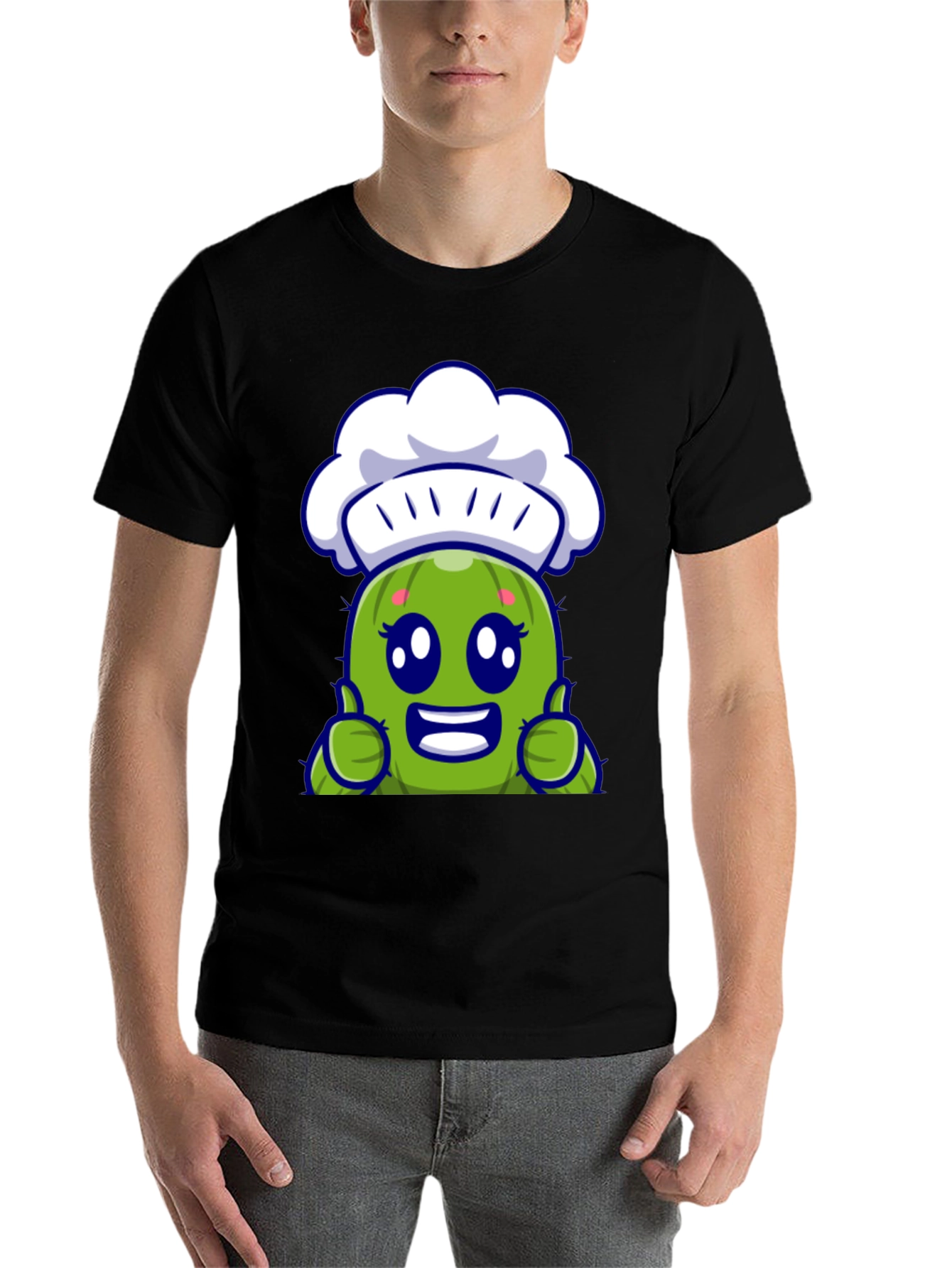 Black Cute Chef Cactus Cartoon Graphic Tee view 7