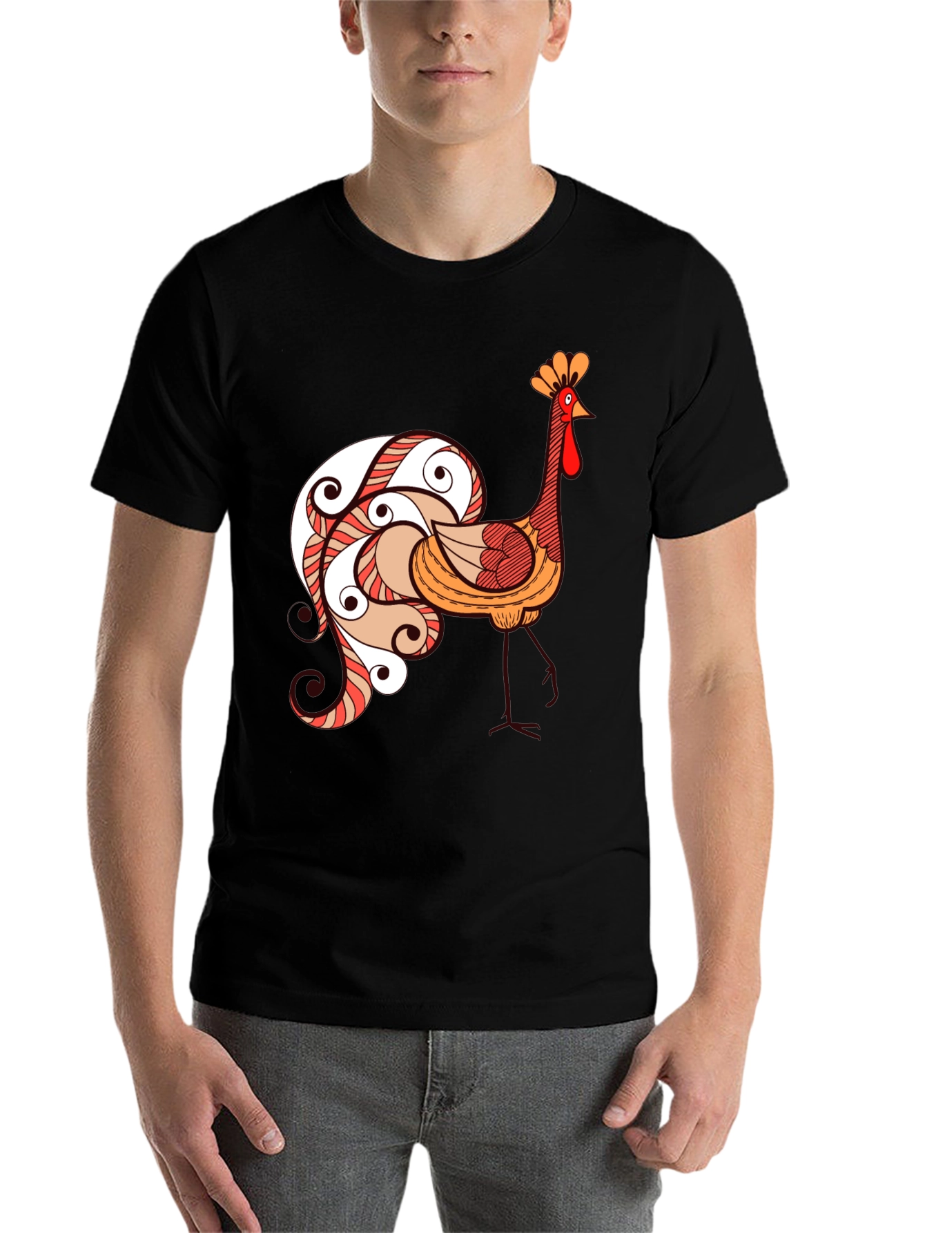Black Funky Rooster Graphic Tee - Black Cotton T-Shirt view 7